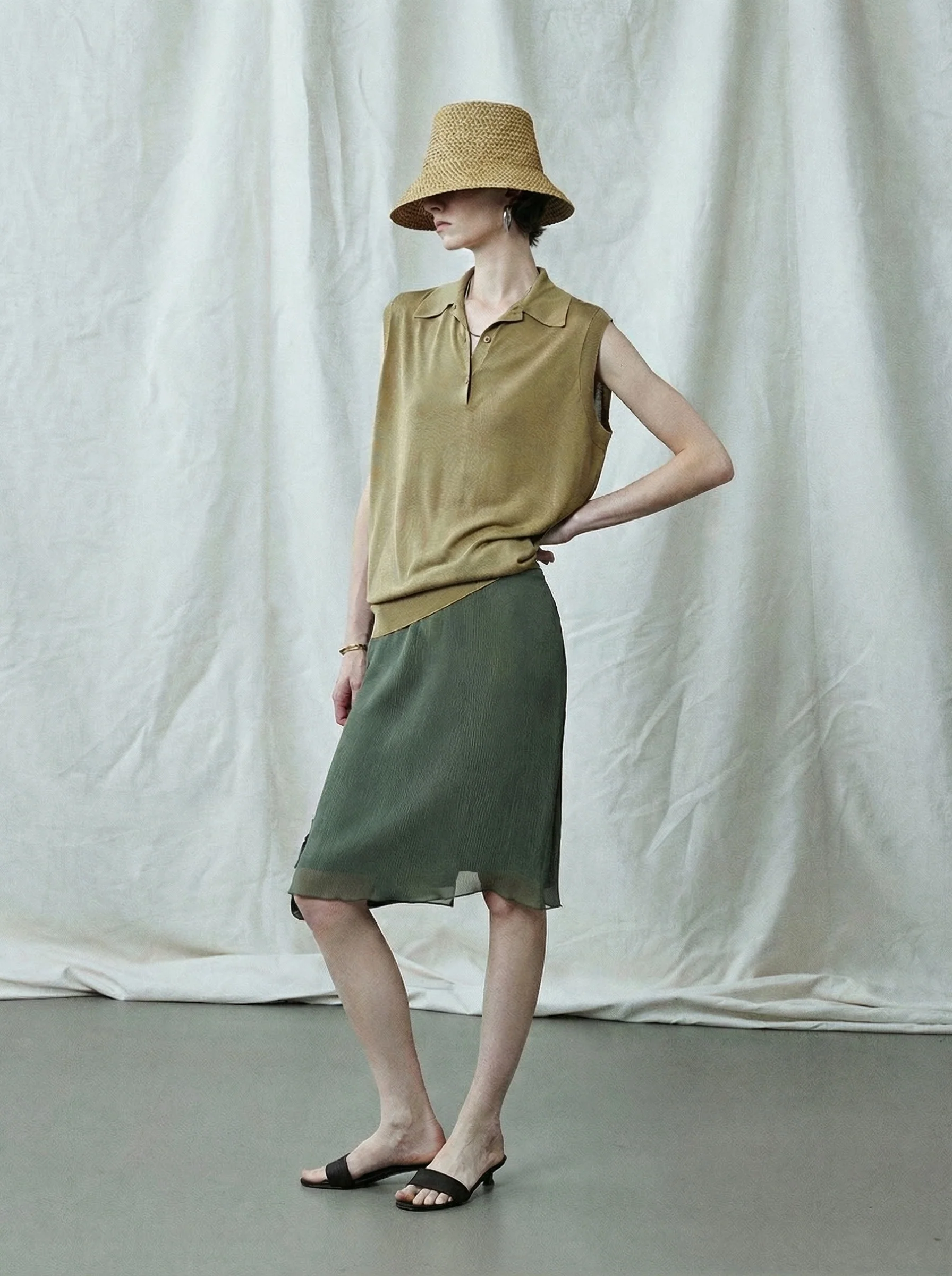 Double-Layer Silk Pleated Skirt - Image 3