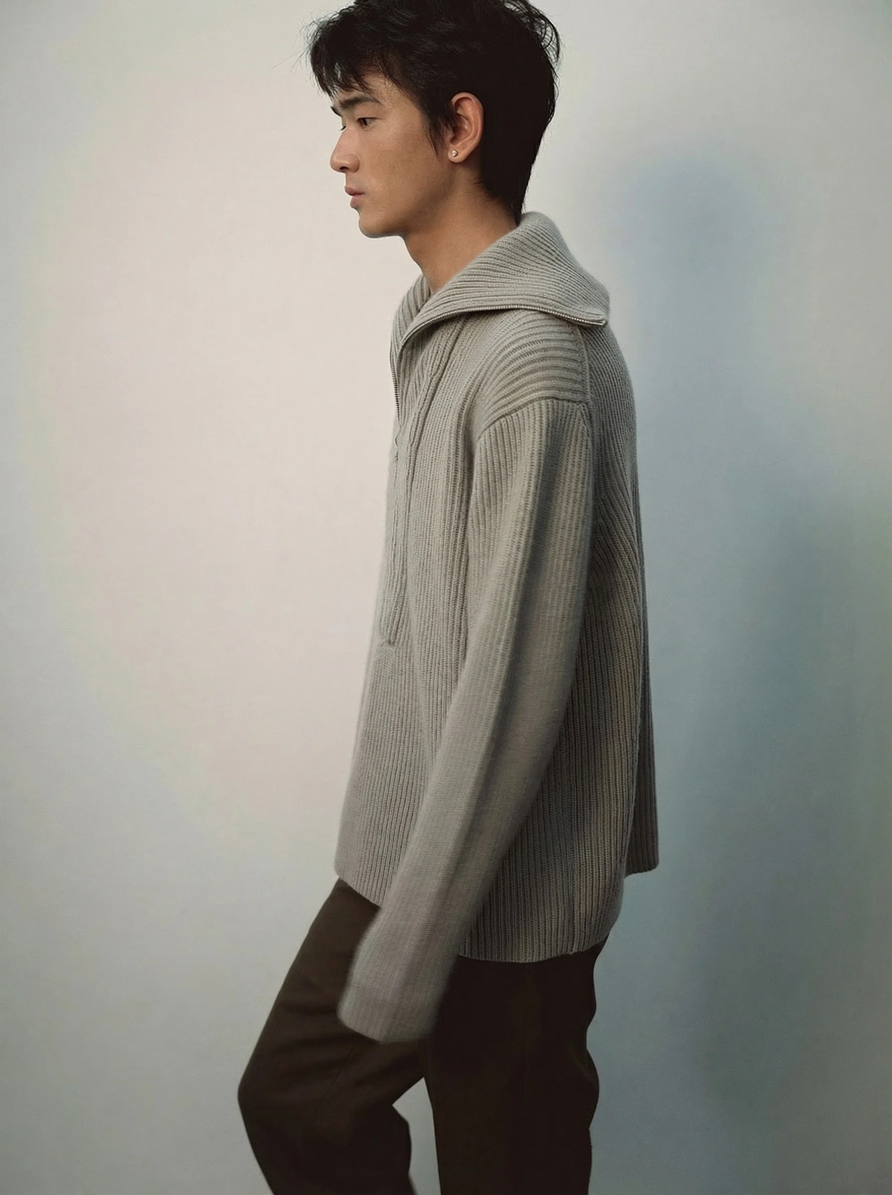 Double-Layer Wool Half-Zip Sweater - Image 2