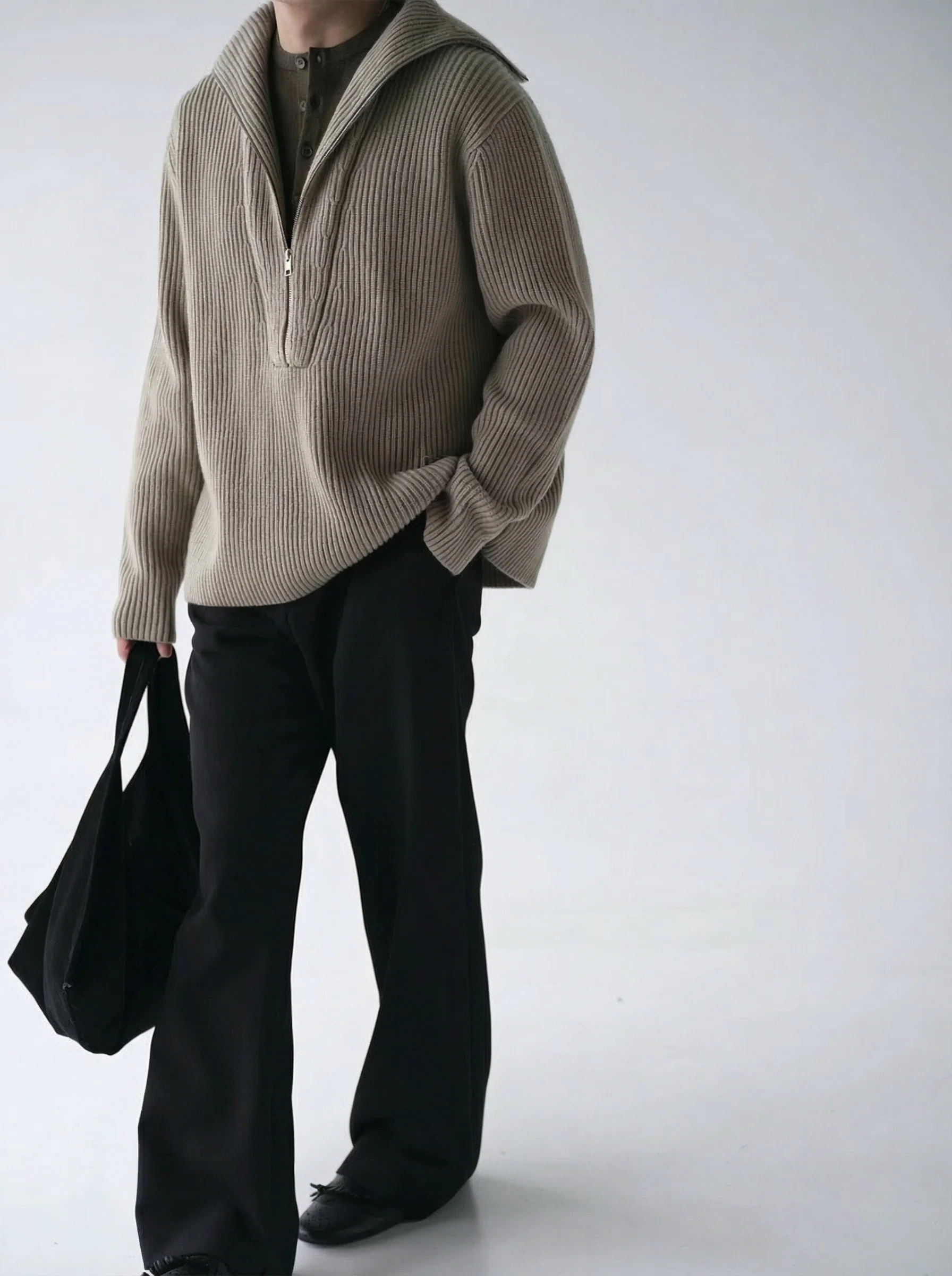 Double-Layer Wool Half-Zip Sweater - Image 3