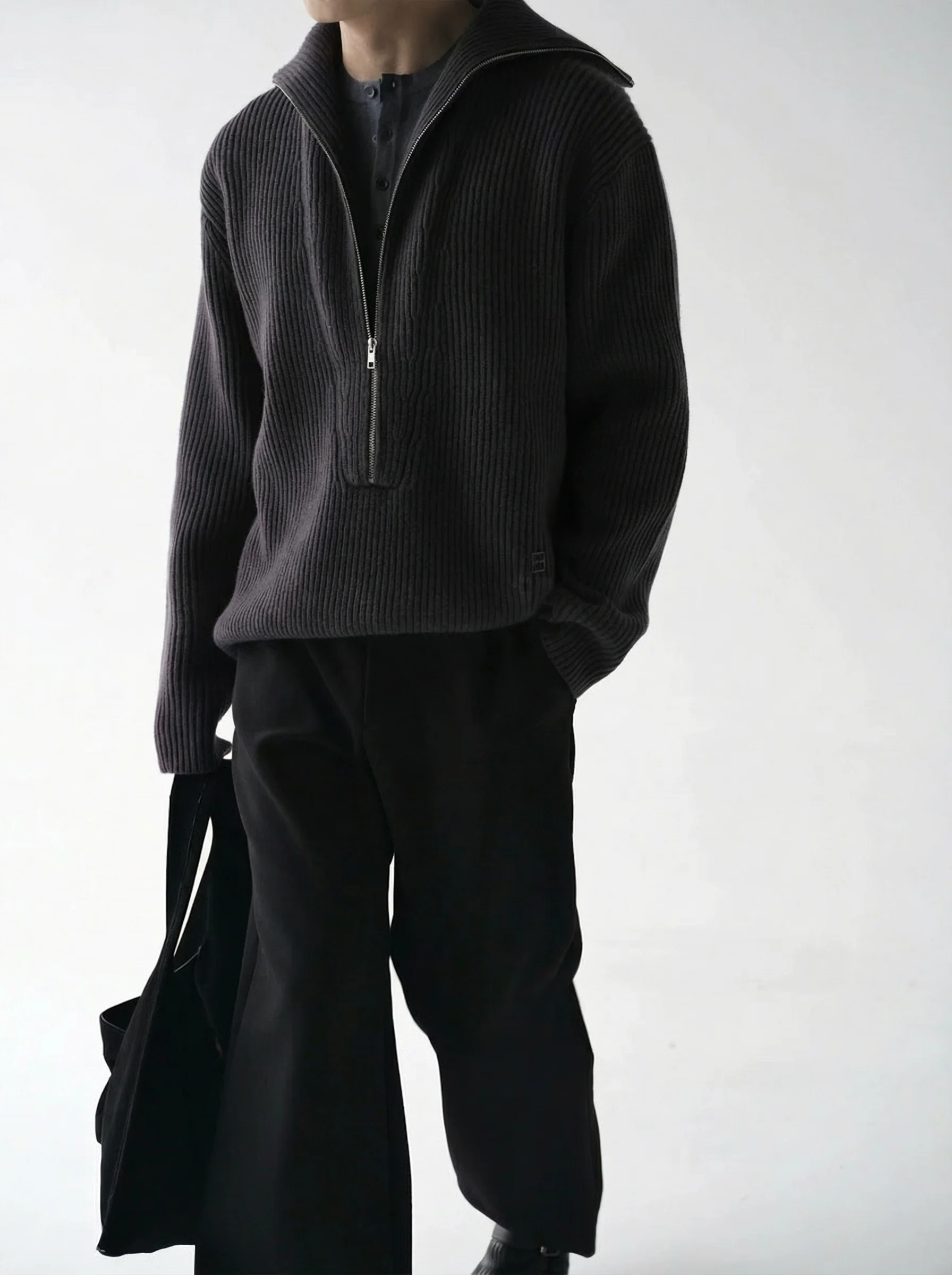 Double-Layer Wool Half-Zip Sweater - Image 4