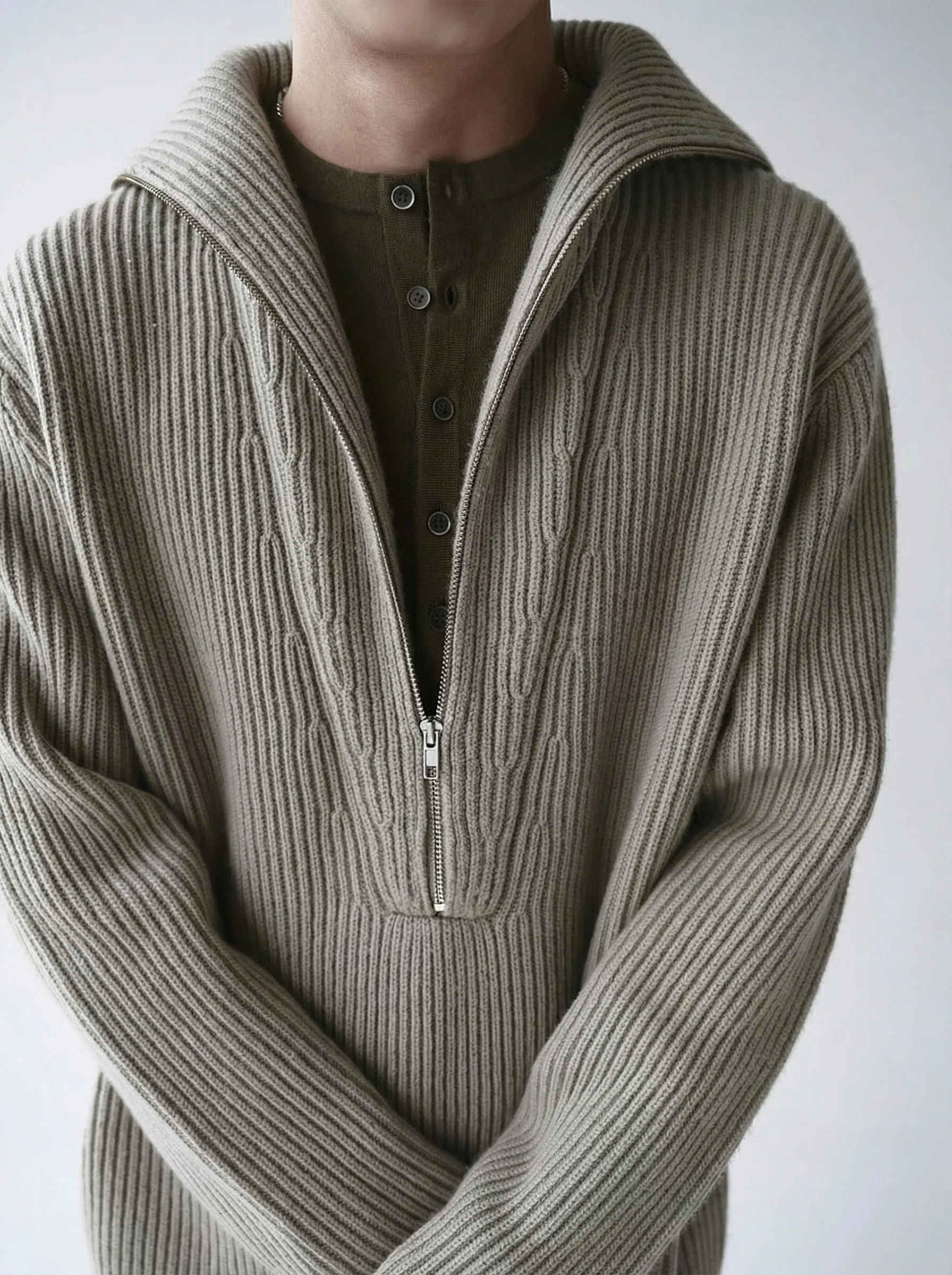 Double-Layer Wool Half-Zip Sweater - Image 5