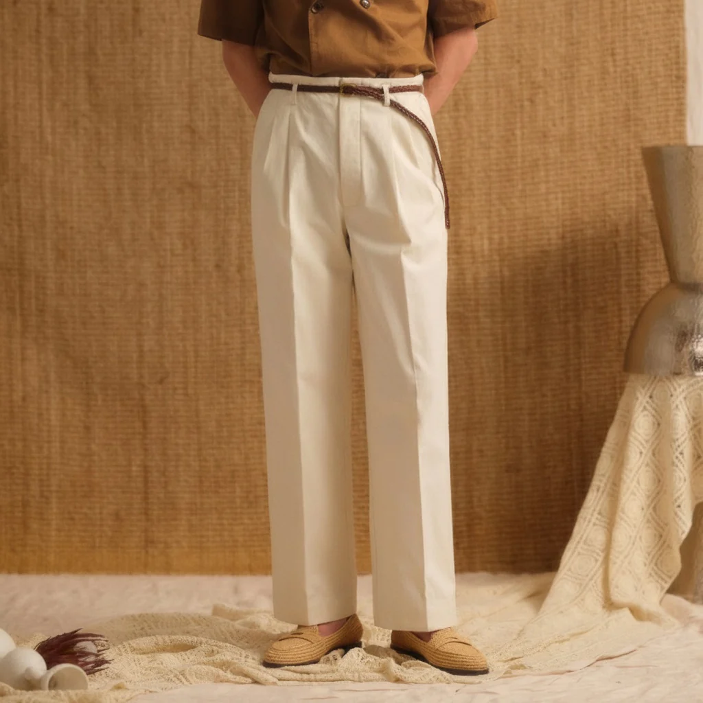 Double Pleat Straight Trousers