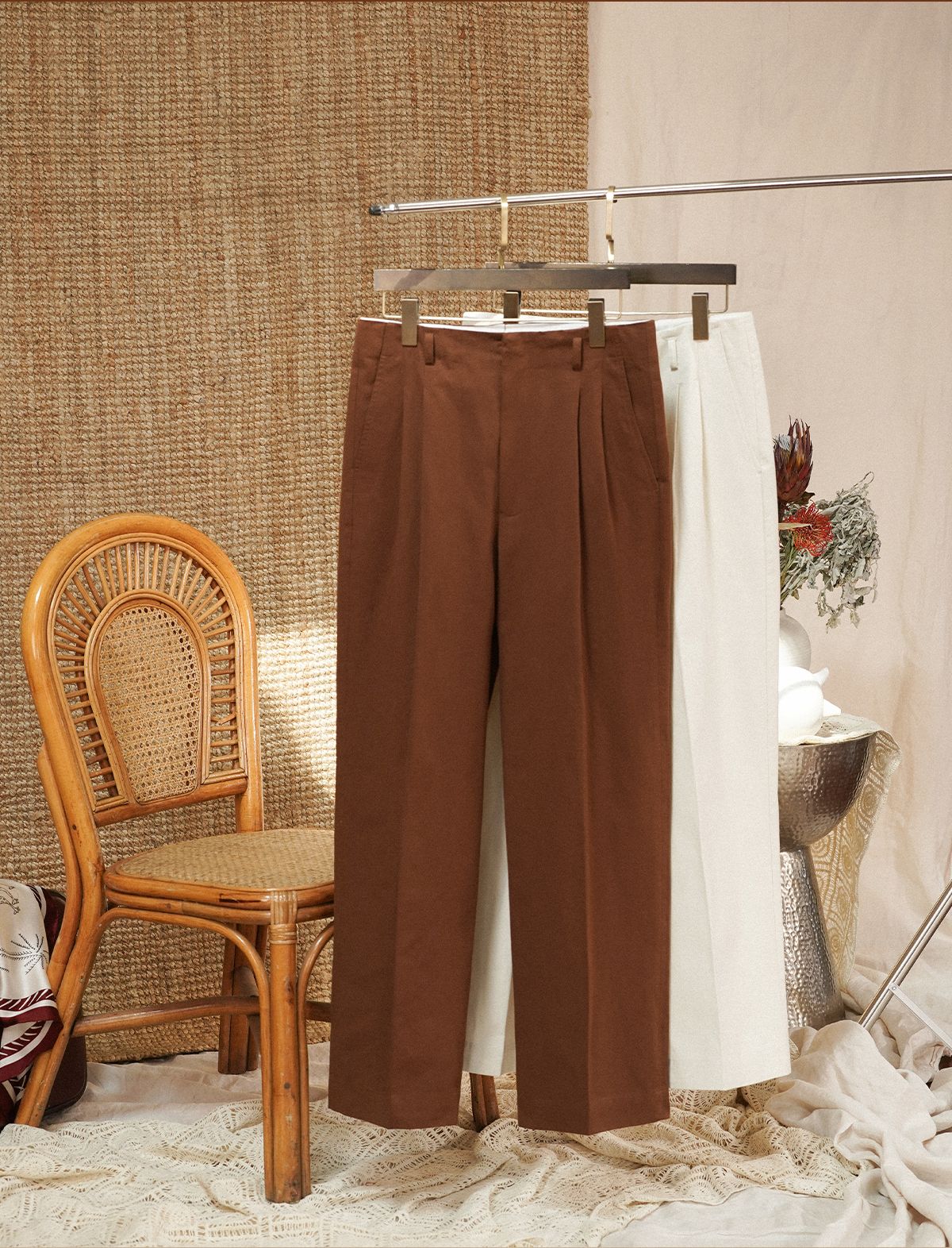 Double Pleat Straight Trousers - Image 2