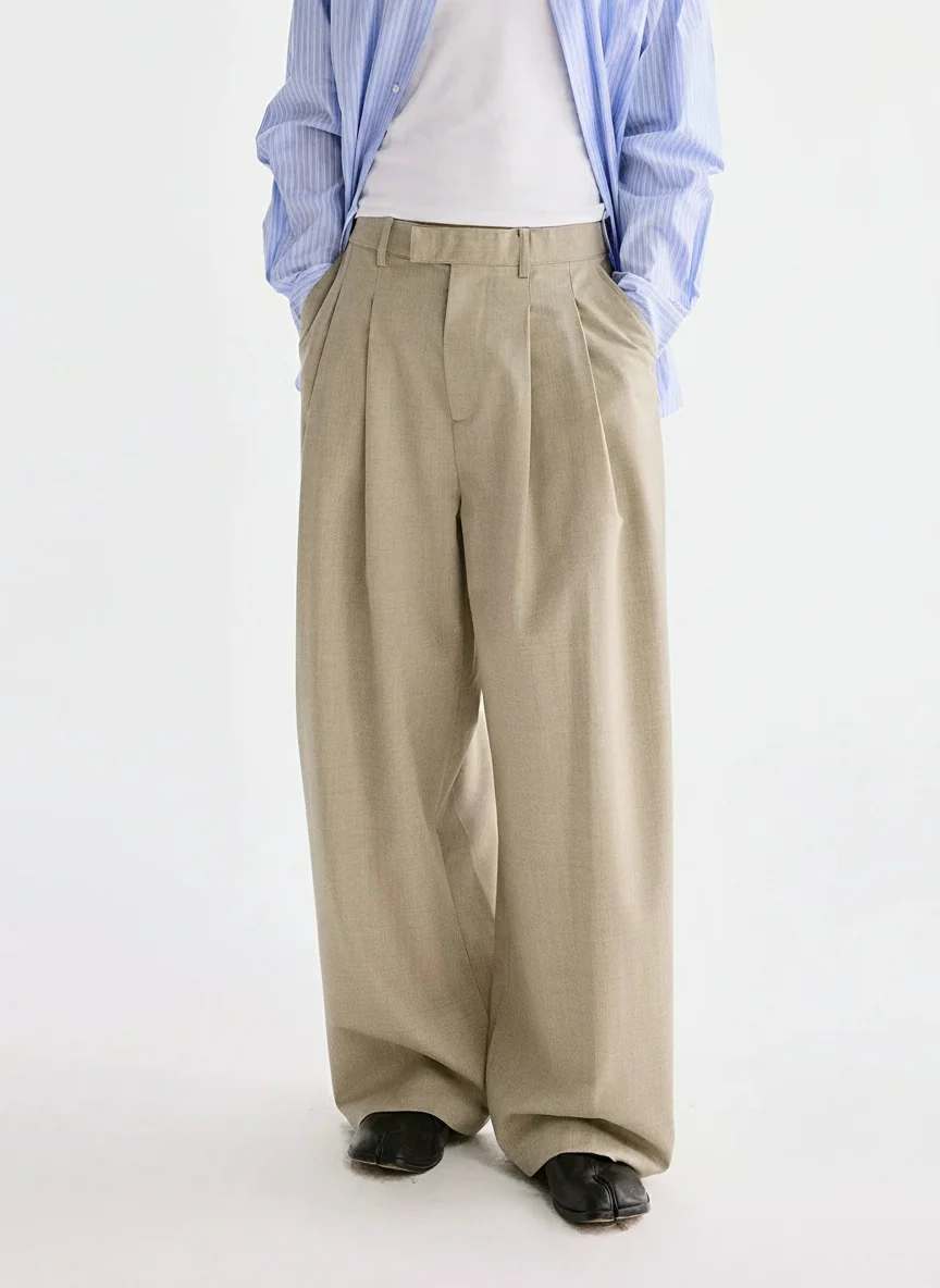 Double Pleated Wide-Leg Trousers
