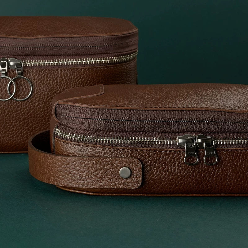 Double-Zip Top-Grain Pebbled Leather Toiletry Case - Image 11