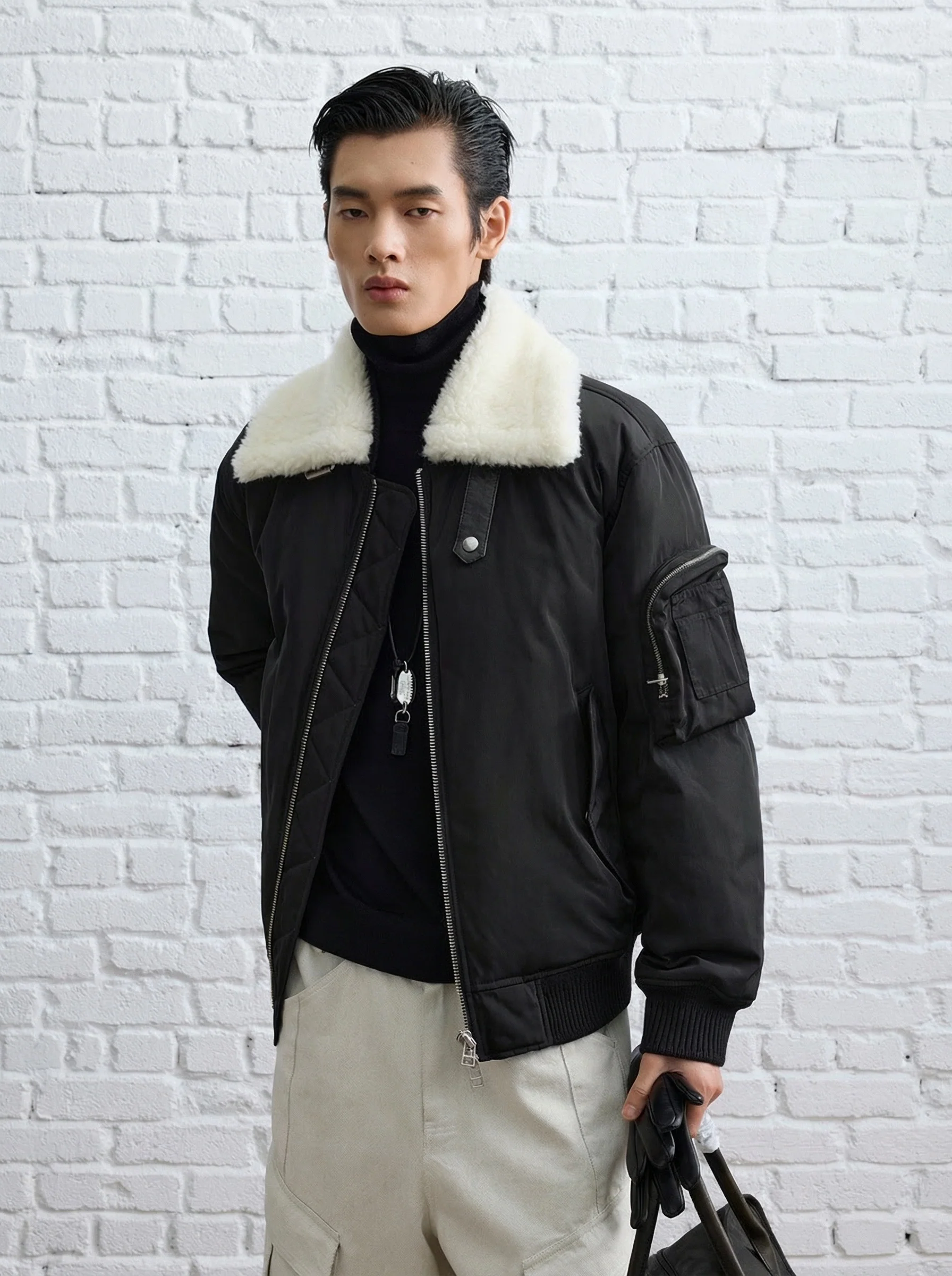 Down Bomber with Detachable Wool Collar - Image 2
