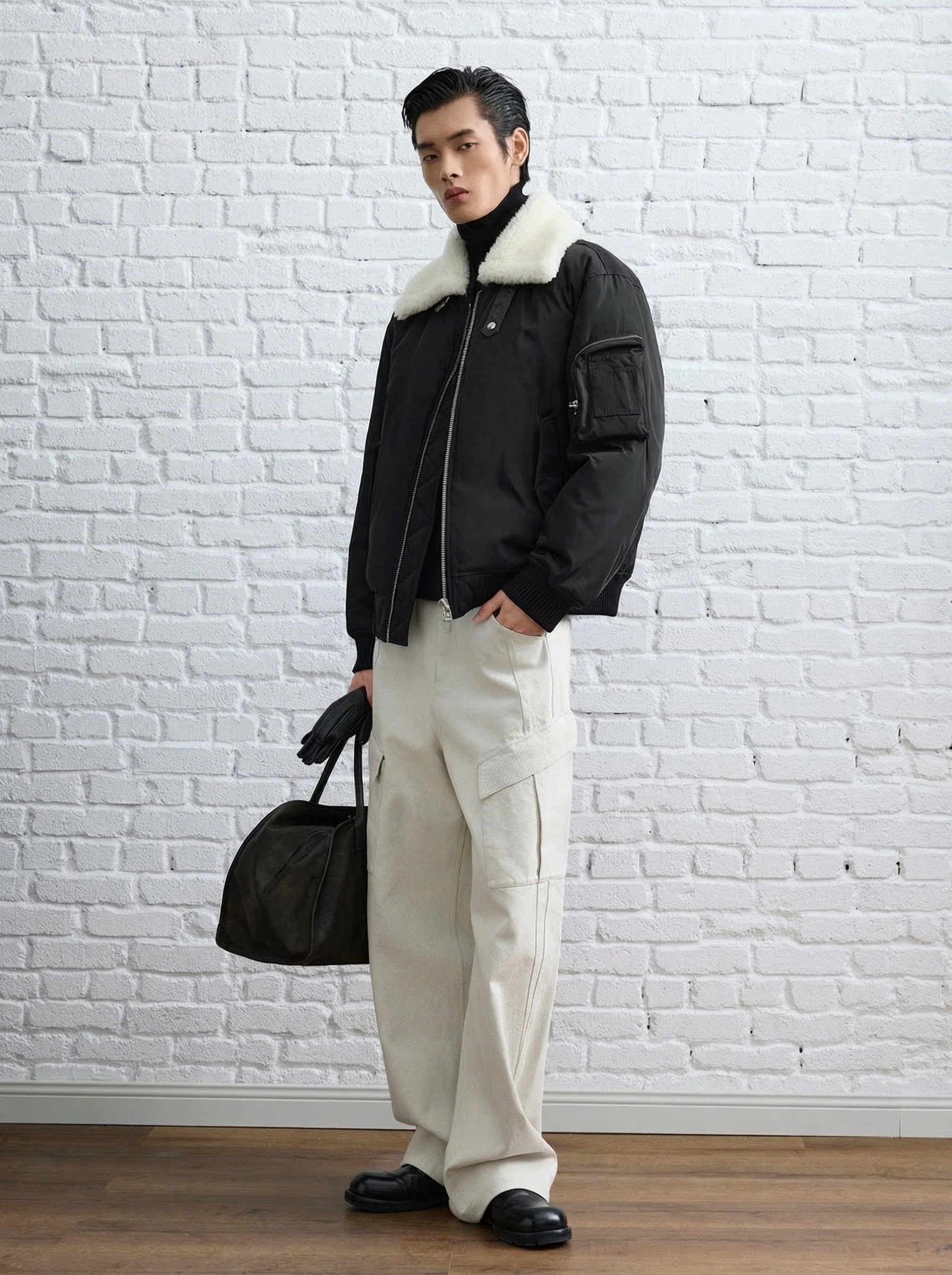 Down Bomber with Detachable Wool Collar - Image 3