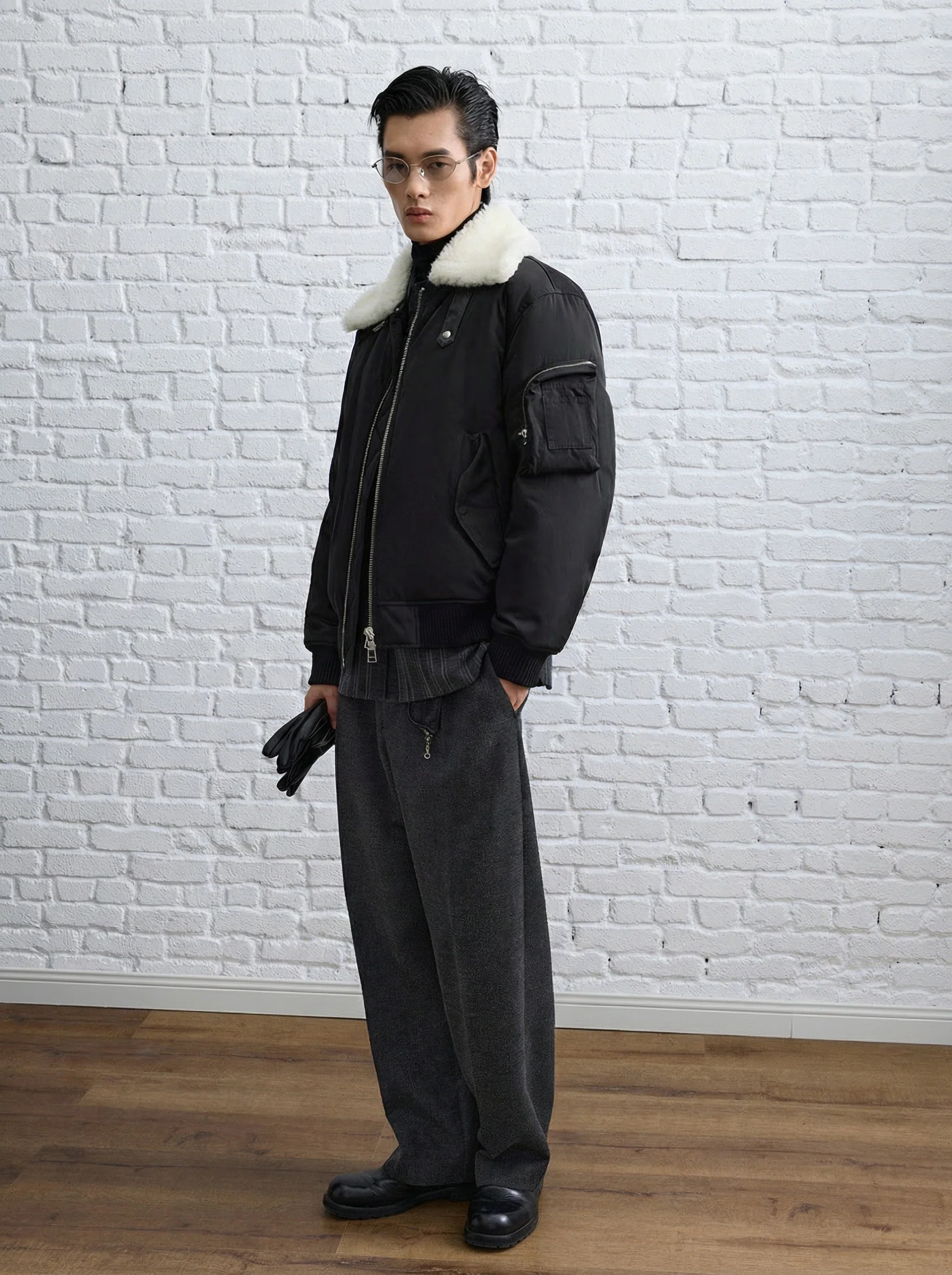 Down Bomber with Detachable Wool Collar - Image 4