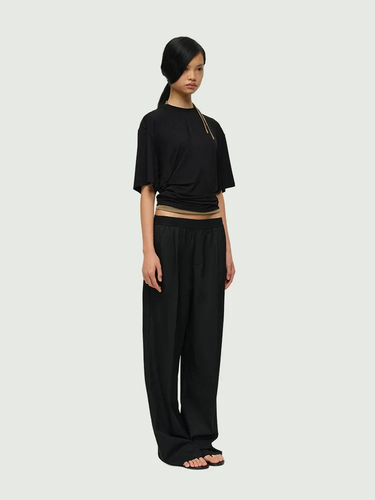 Draped Elastic-Waist Wide-Leg Pants - Image 2