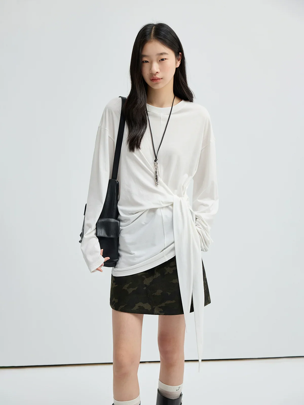 Draped Side-Tie Long Sleeve Tee - Image 4