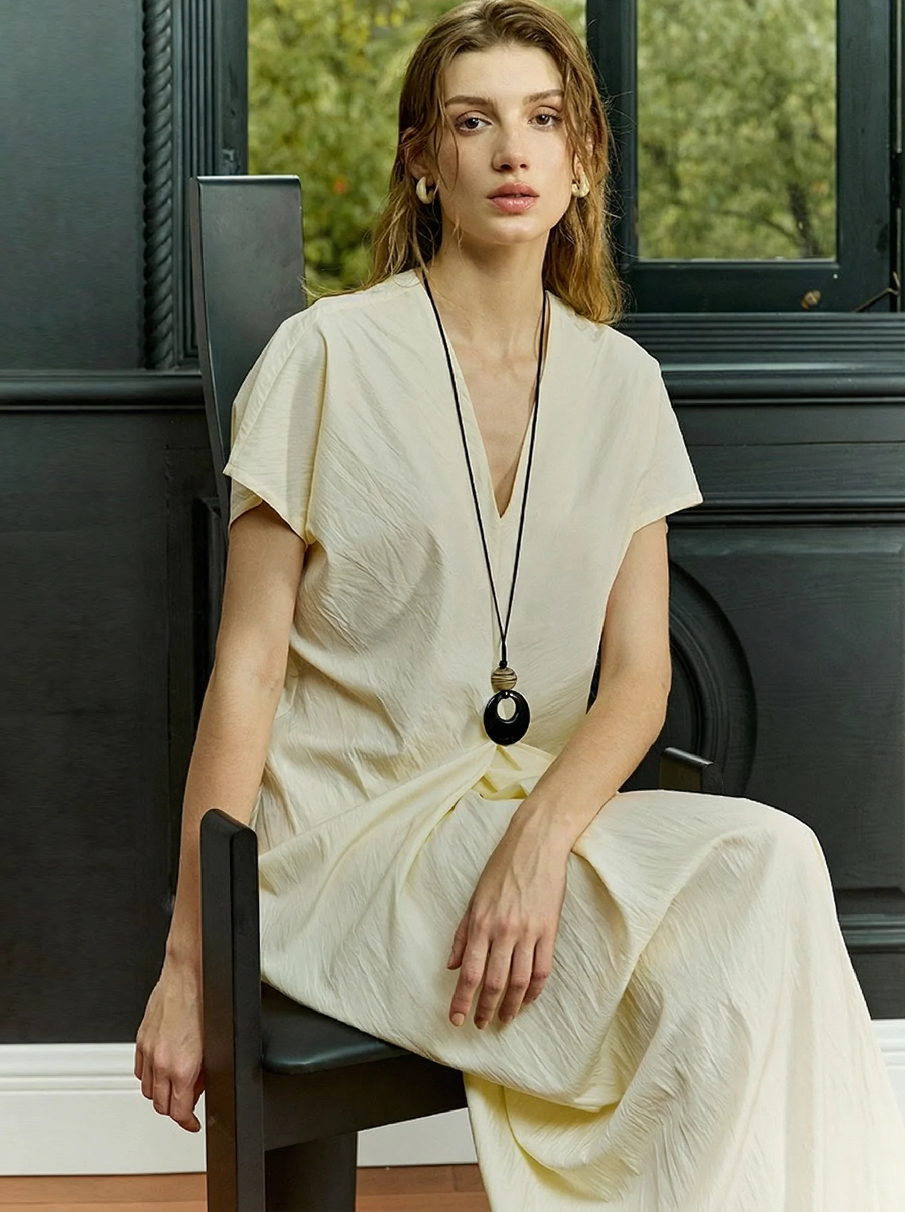 Draped V-Neck Maxi Dress - Image 2