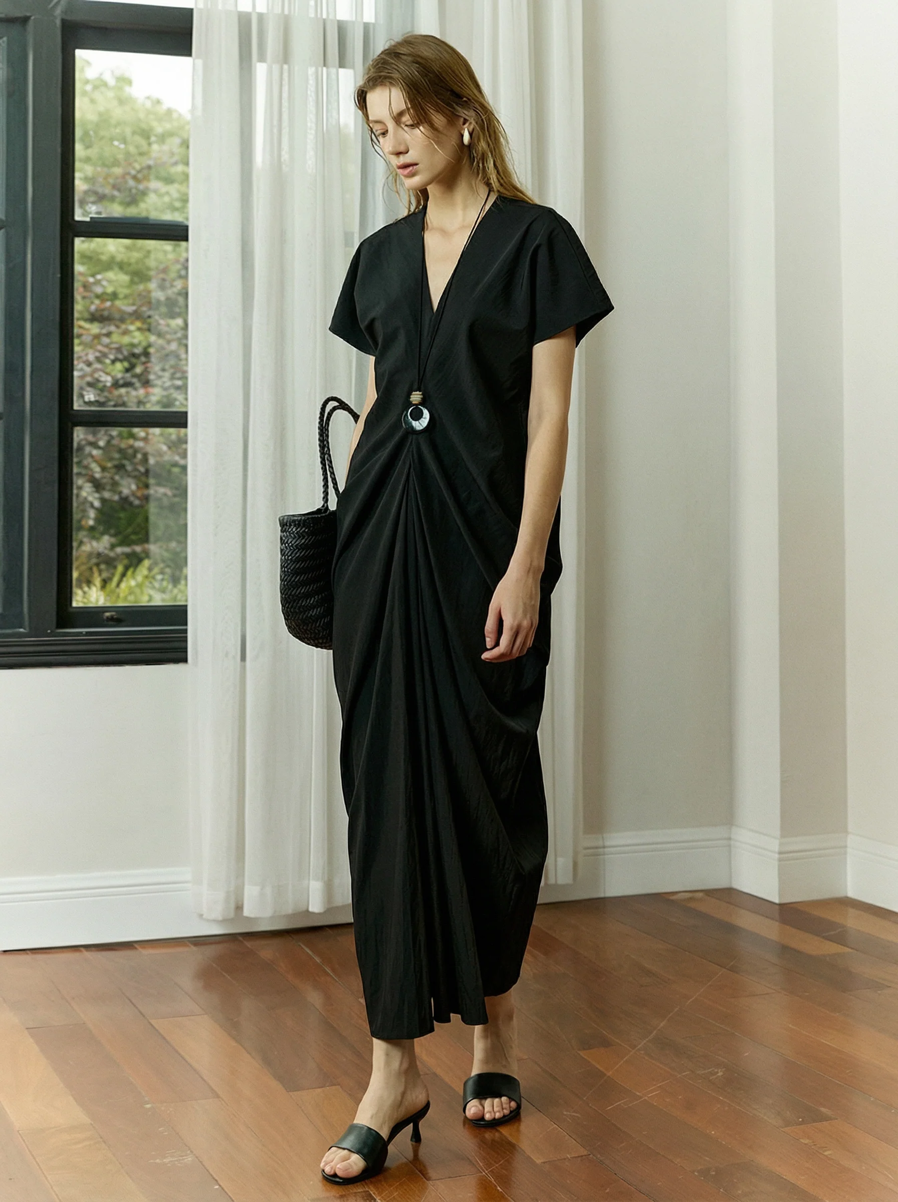 Draped V-Neck Maxi Dress - Image 3