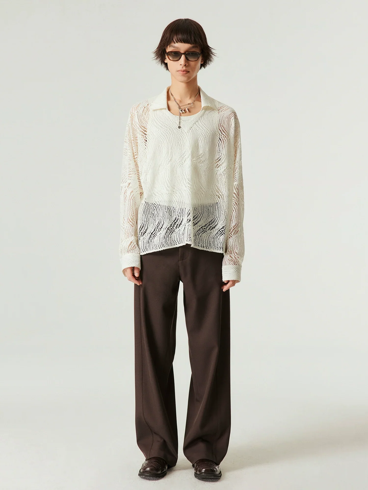 Drapey Twill Straight-Leg Trousers