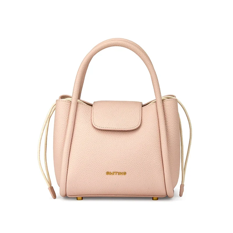 Drawstring Cowhide Bucket Bag