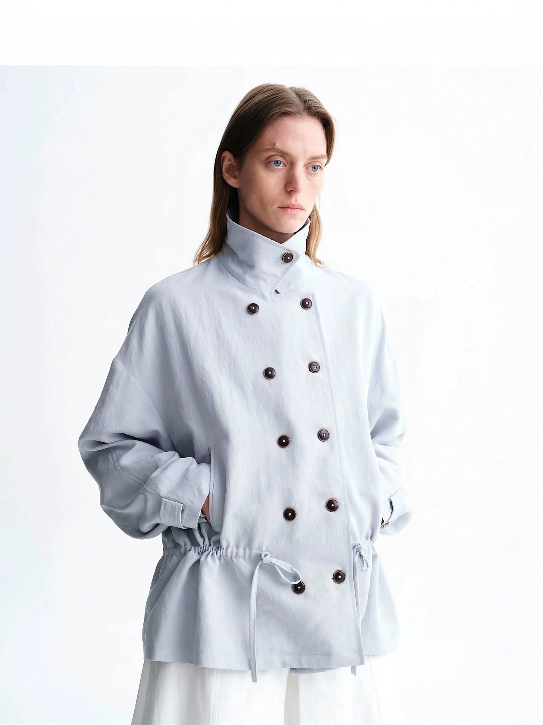 Drawstring Double-Breasted Jacket