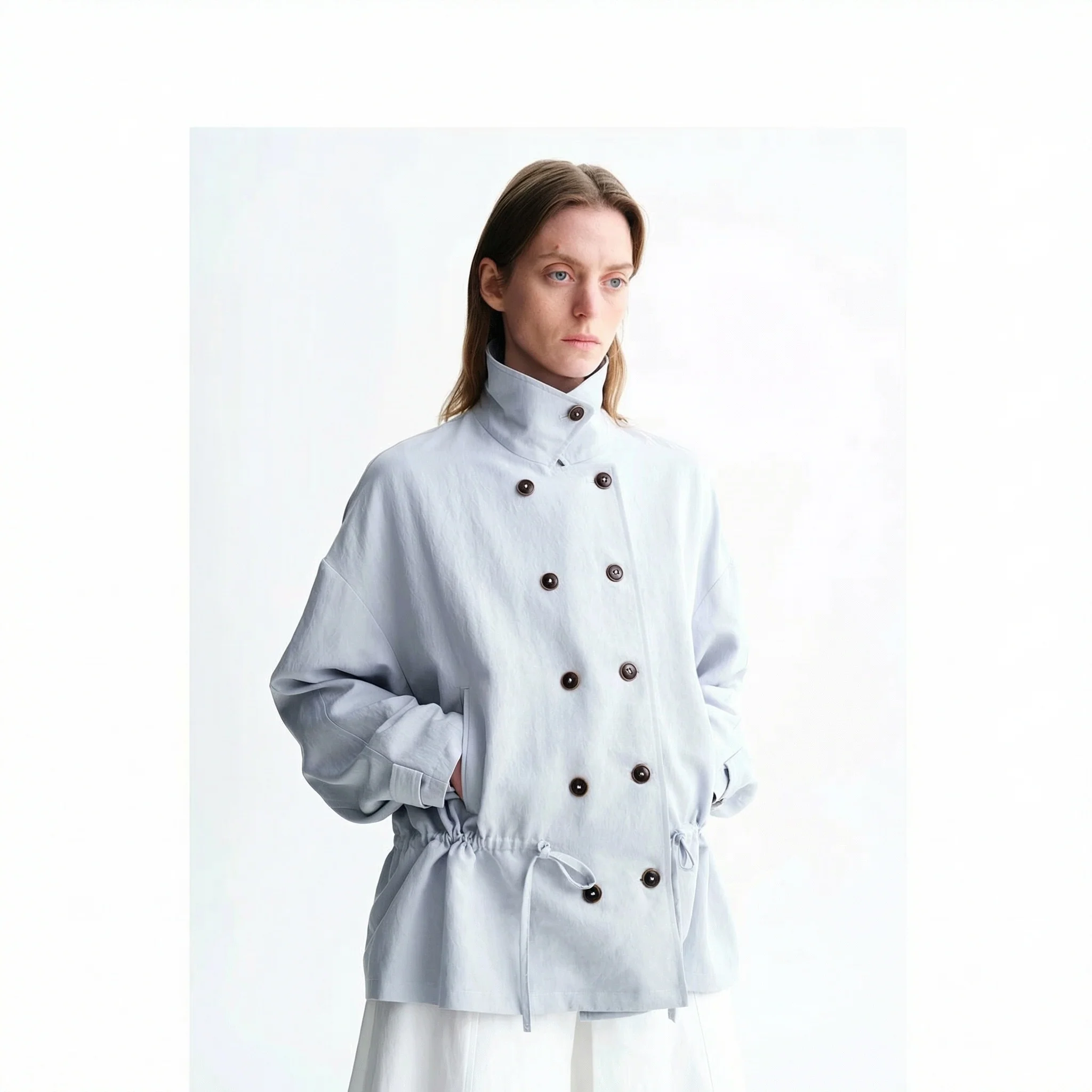 Drawstring Double-Breasted Jacket - Image 4