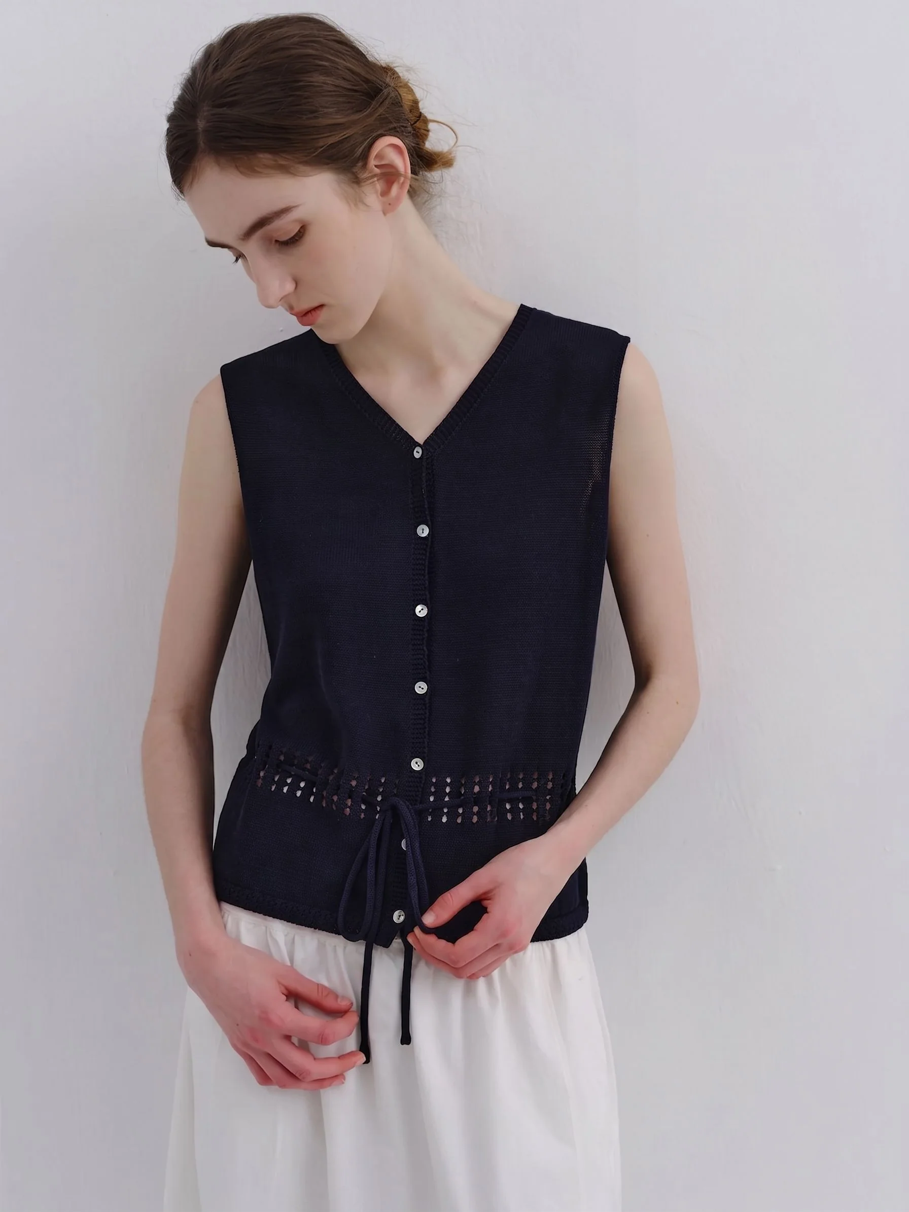 Drawstring Knit Vest