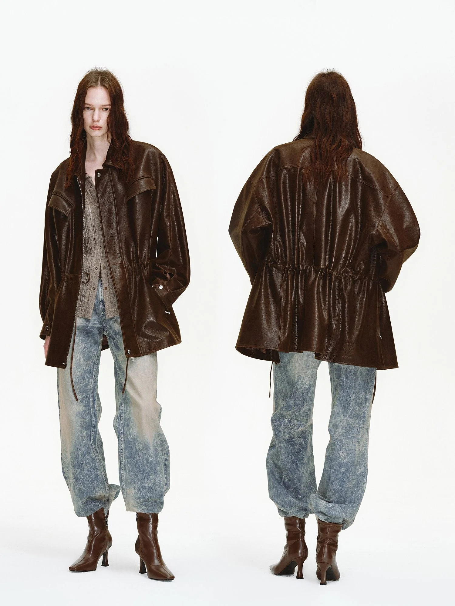 Drawstring Leather Jacket - Image 2