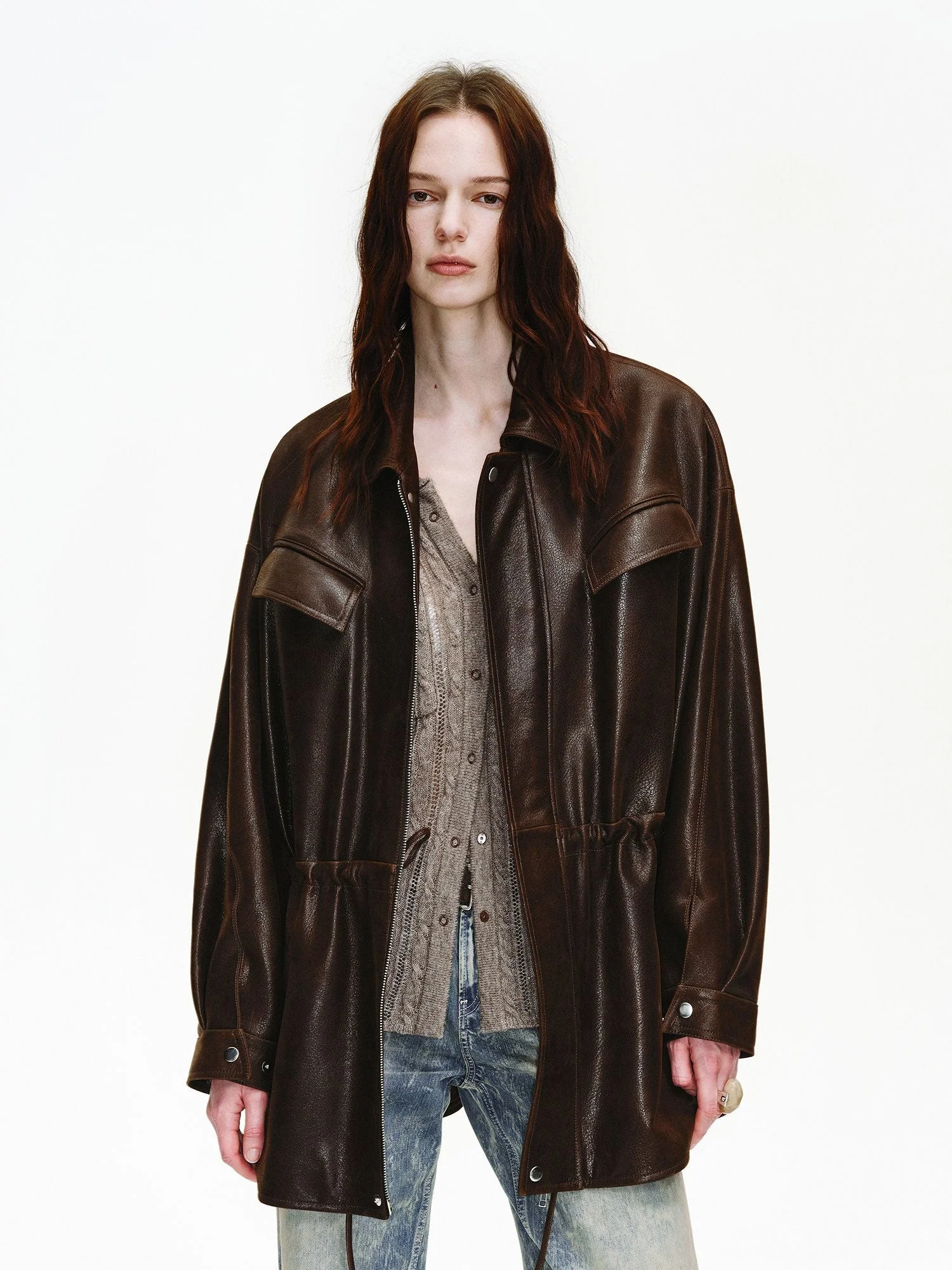 Drawstring Leather Jacket - Image 3