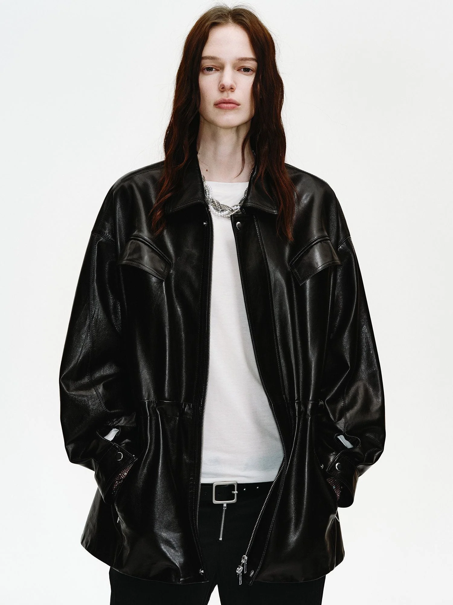 Drawstring Leather Jacket - Image 4