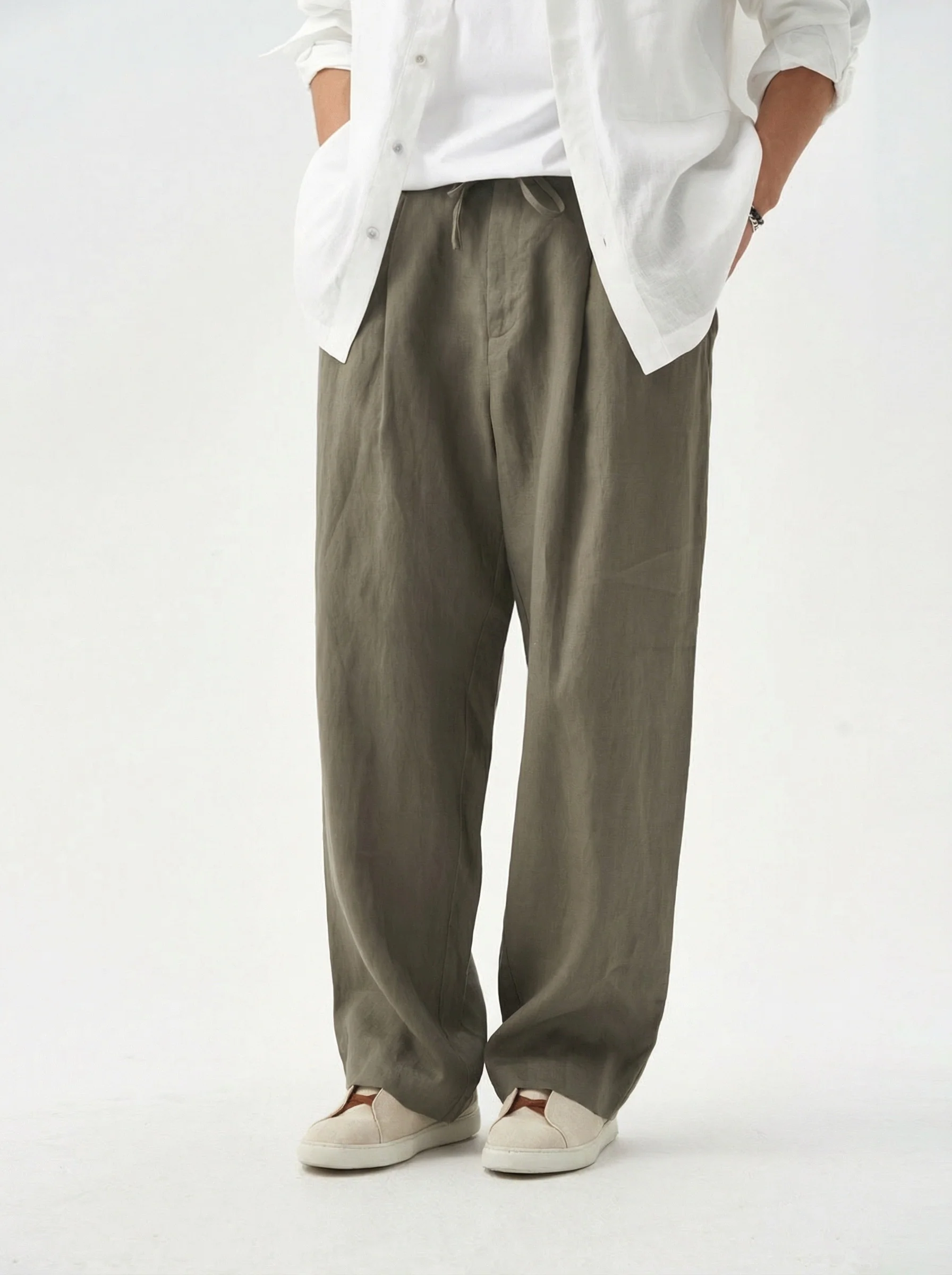 Drawstring Linen Trousers - Image 4