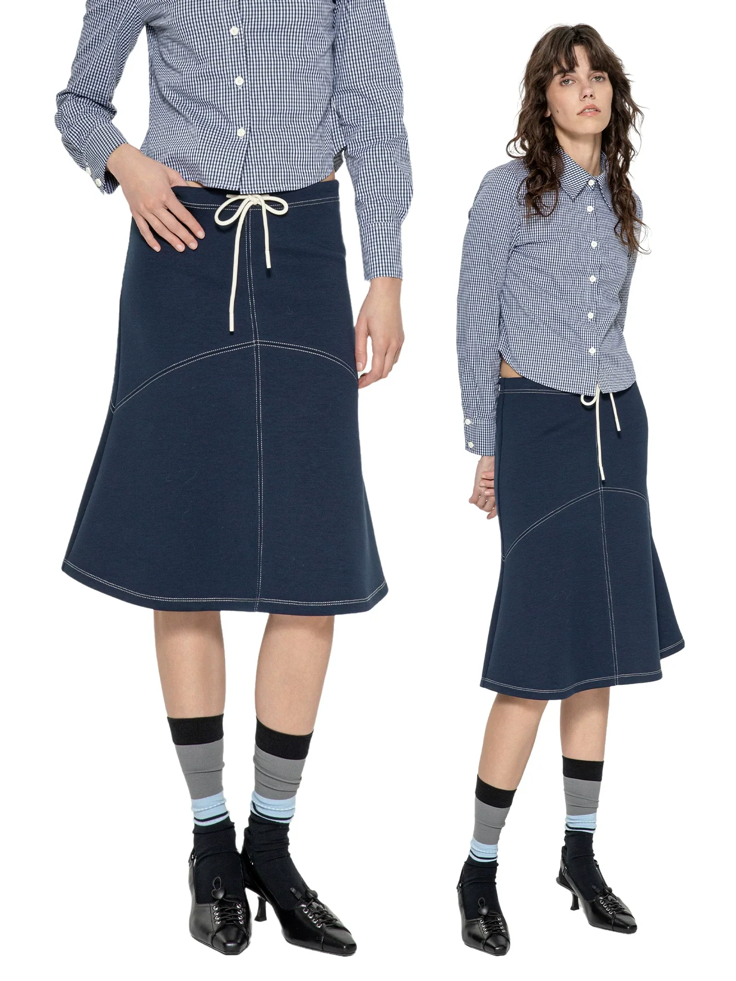 Drawstring Mermaid Knit Midi Skirt - Image 3