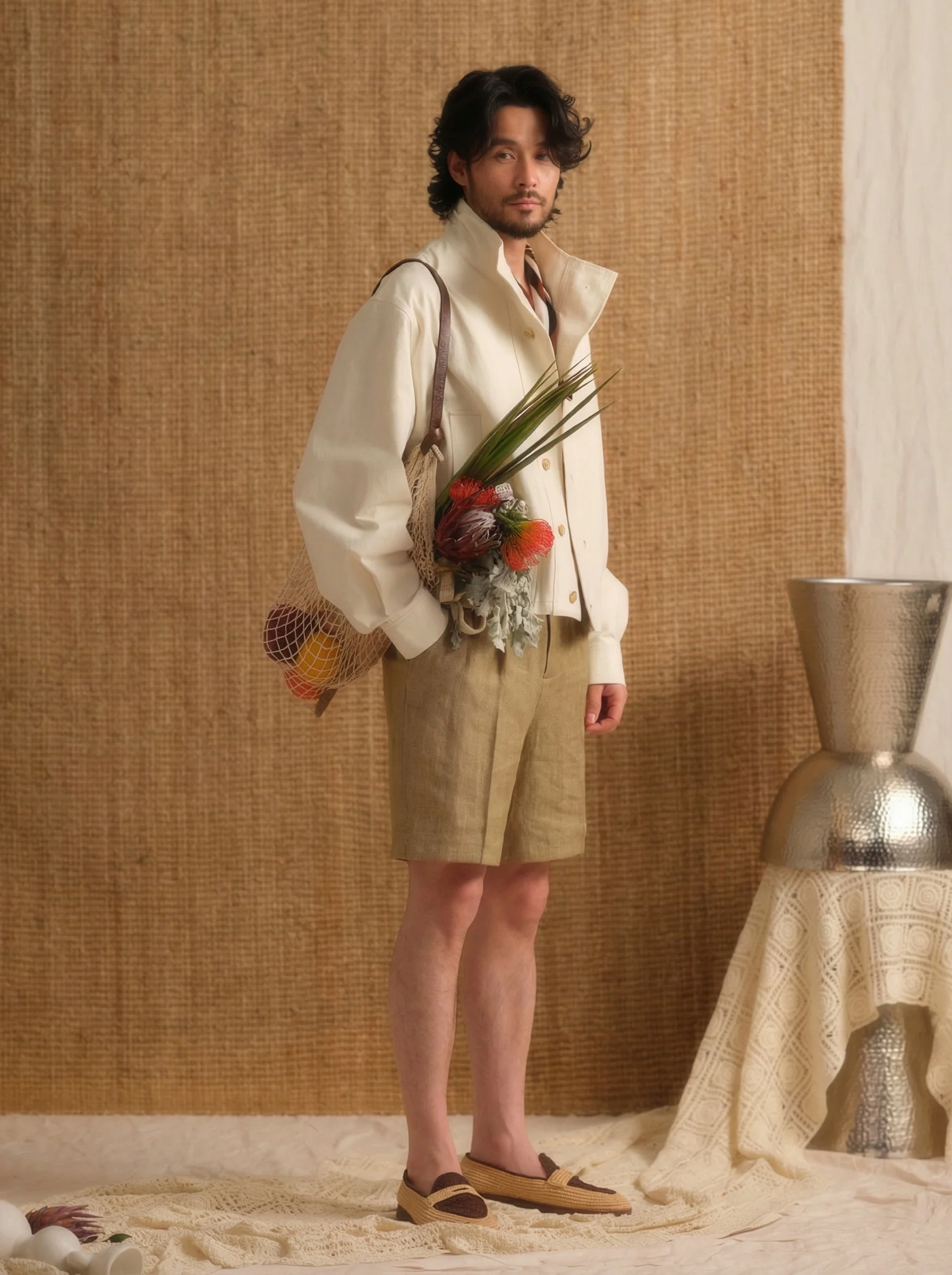 Drawstring Pleat Linen Shorts - Image 3