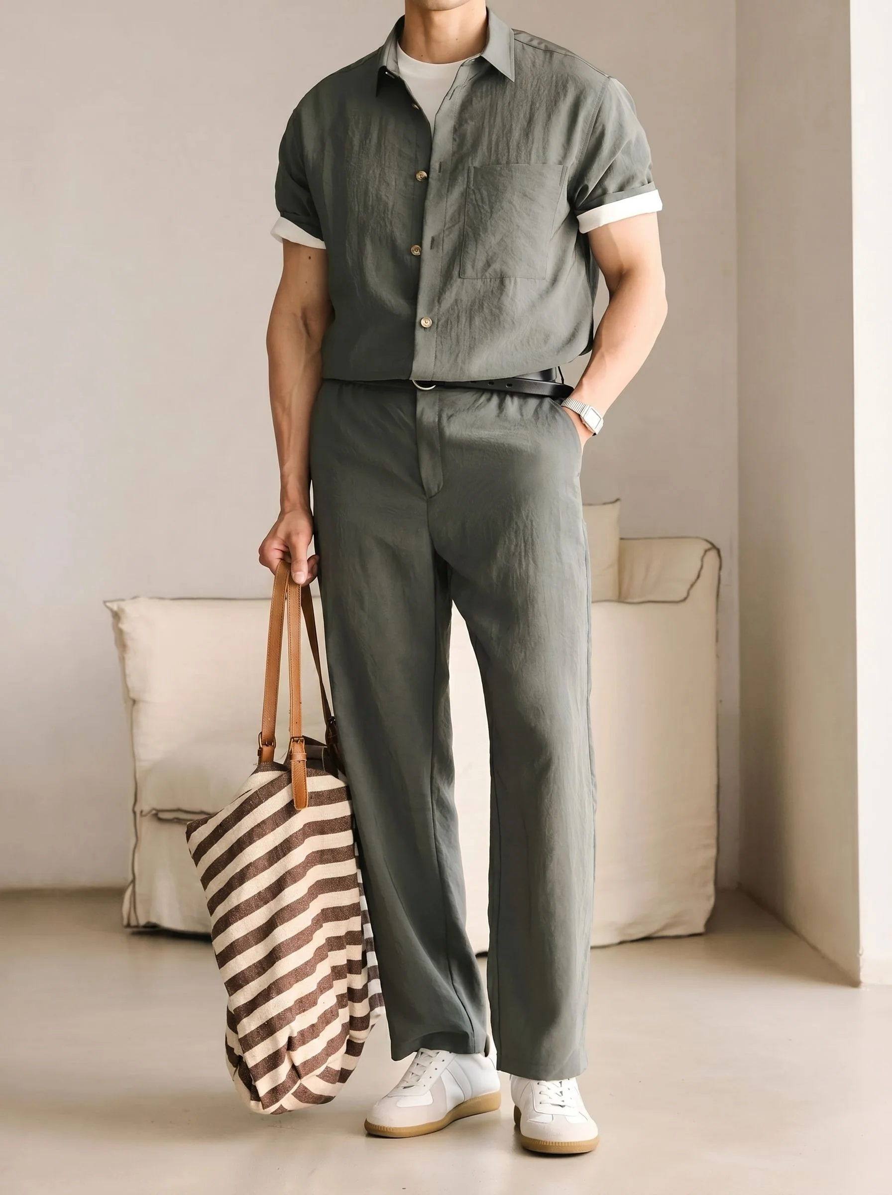 Drawstring Straight Trousers - Image 2