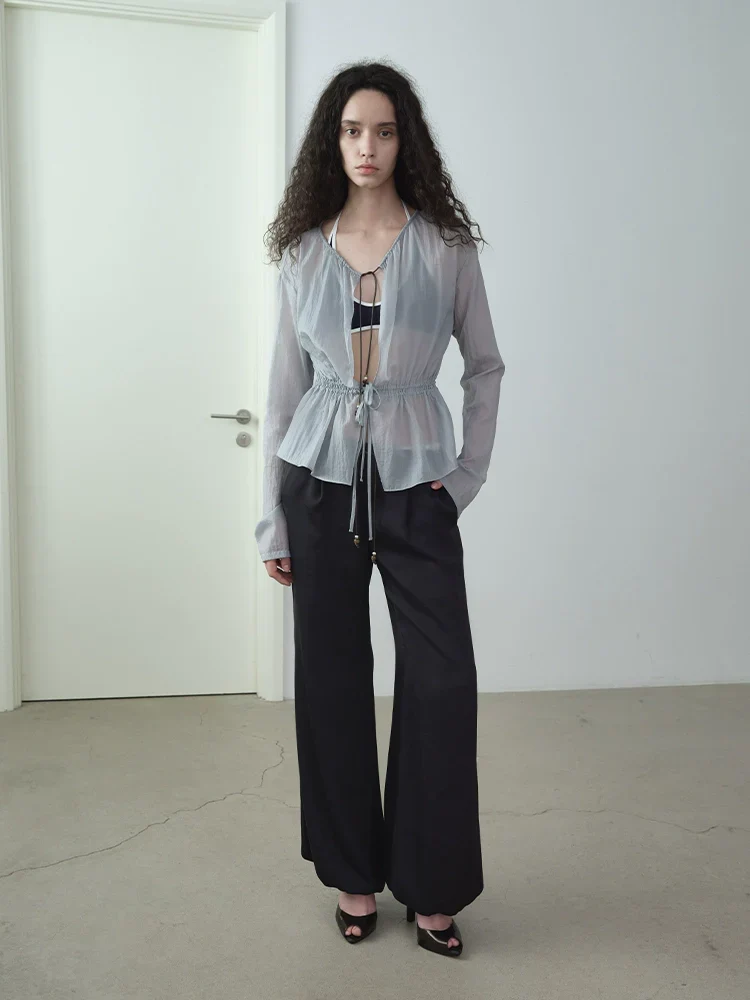 Drawstring Waist Thin Cardigan - Image 4