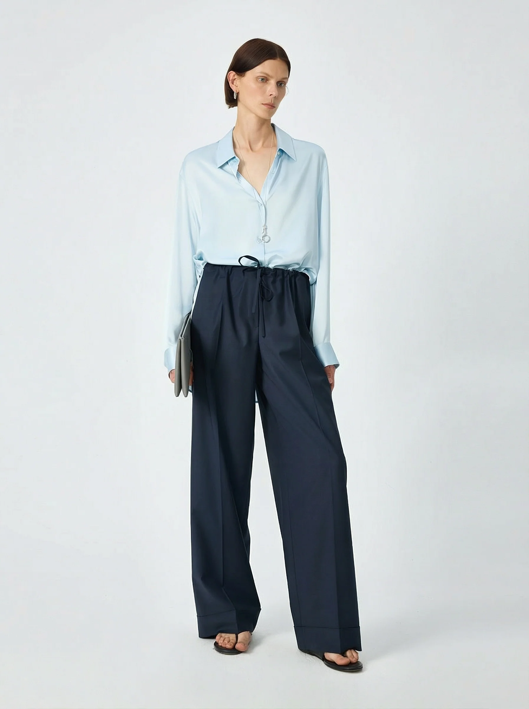 Drawstring Wide-Leg Trousers - Image 5