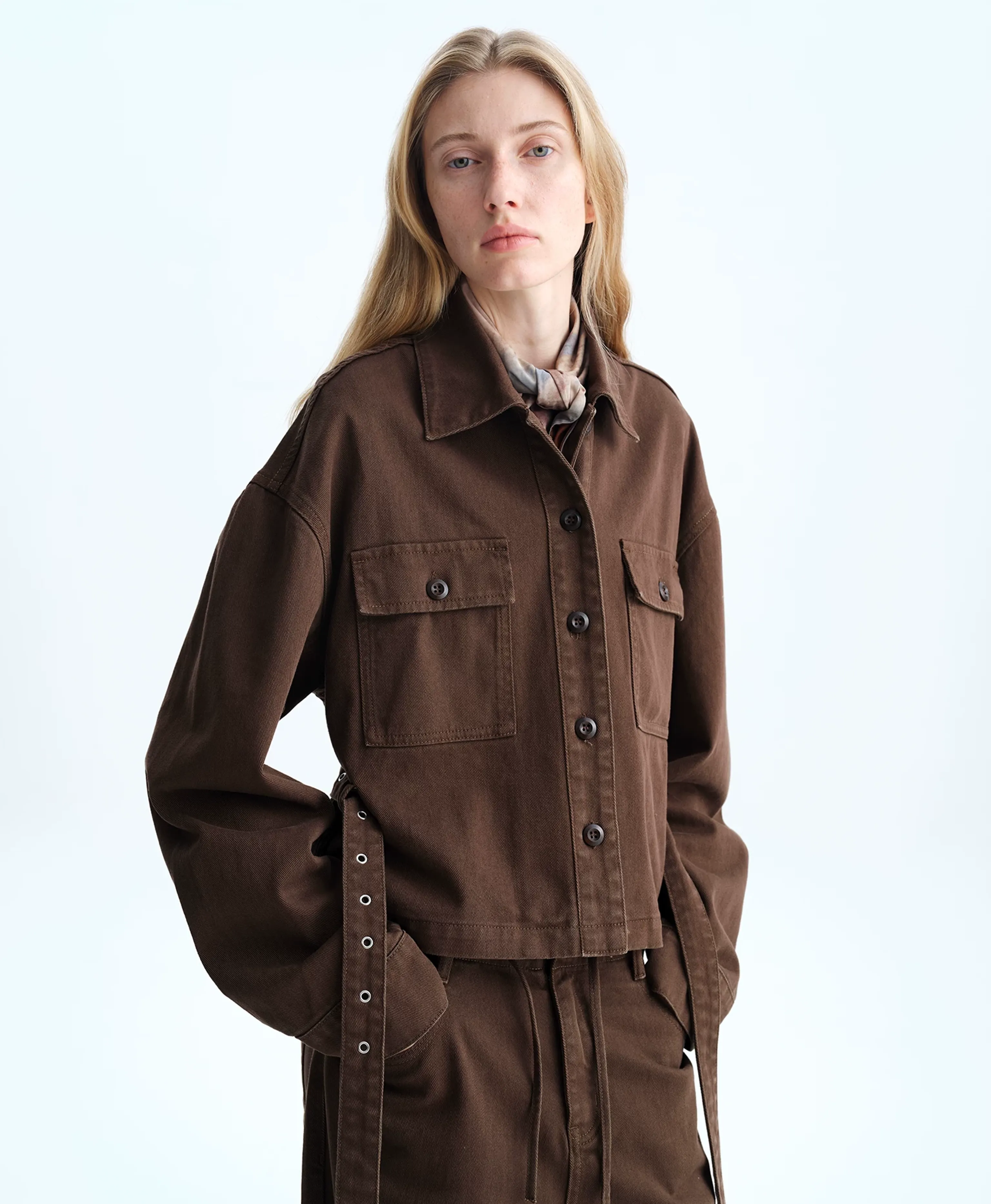 Drop-Shoulder Belted Denim Jacket - Image 3