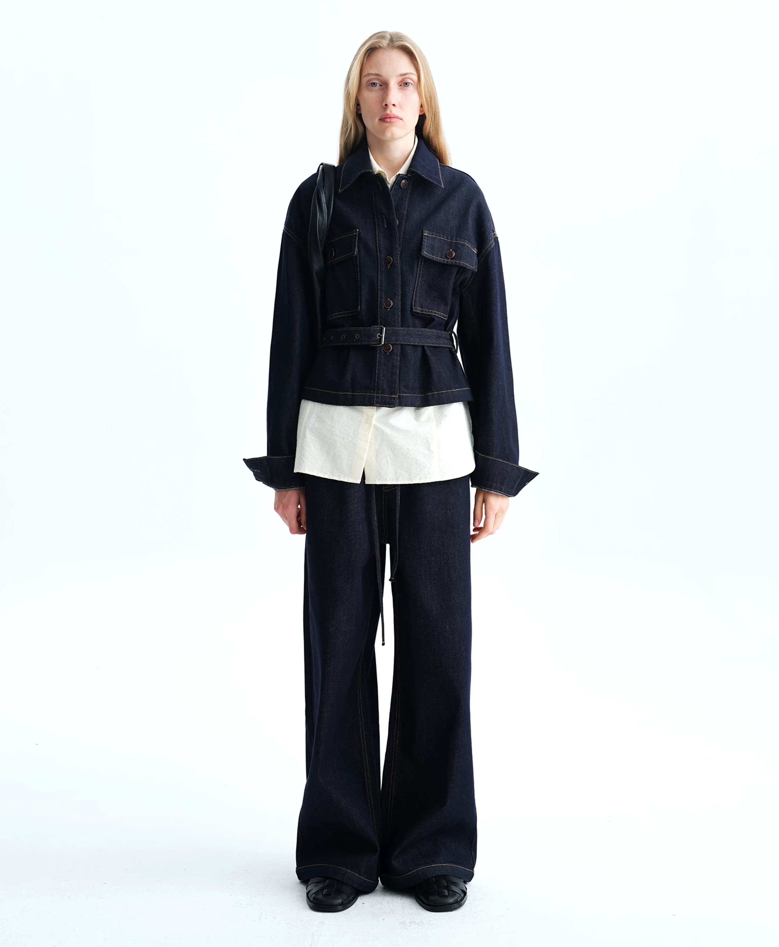 Drop-Shoulder Belted Denim Jacket - Image 4