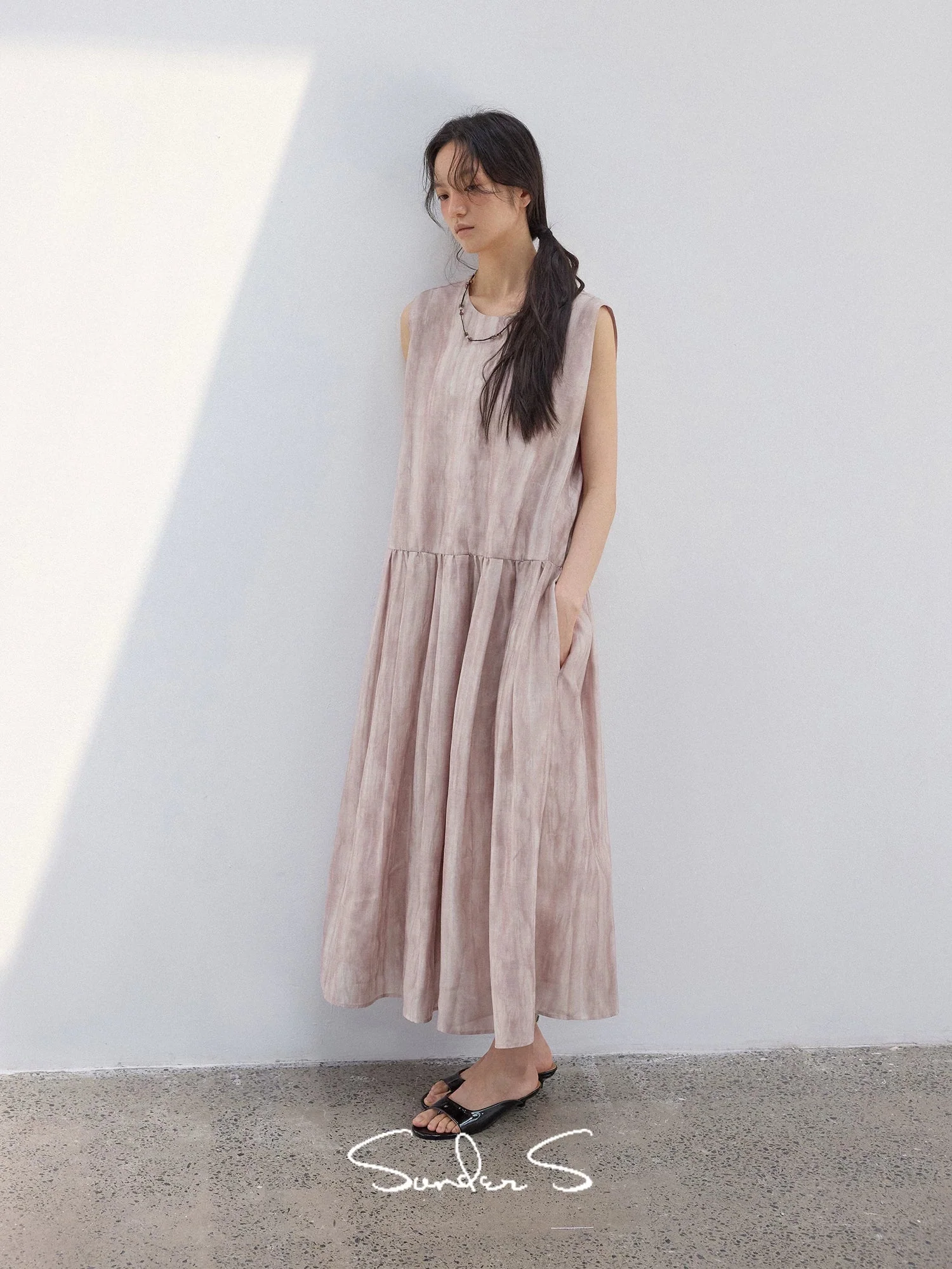 Drop-Waist Gathered Maxi Dress