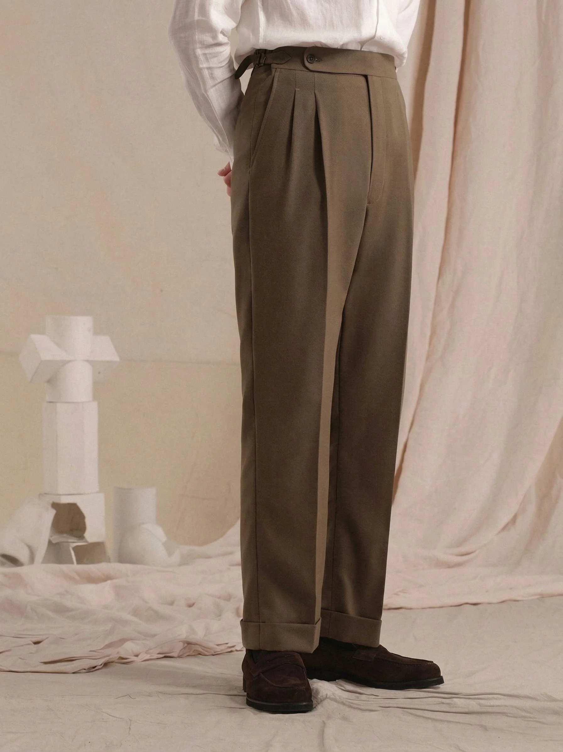 Earth Tone Linen-Blend Trousers - Image 3