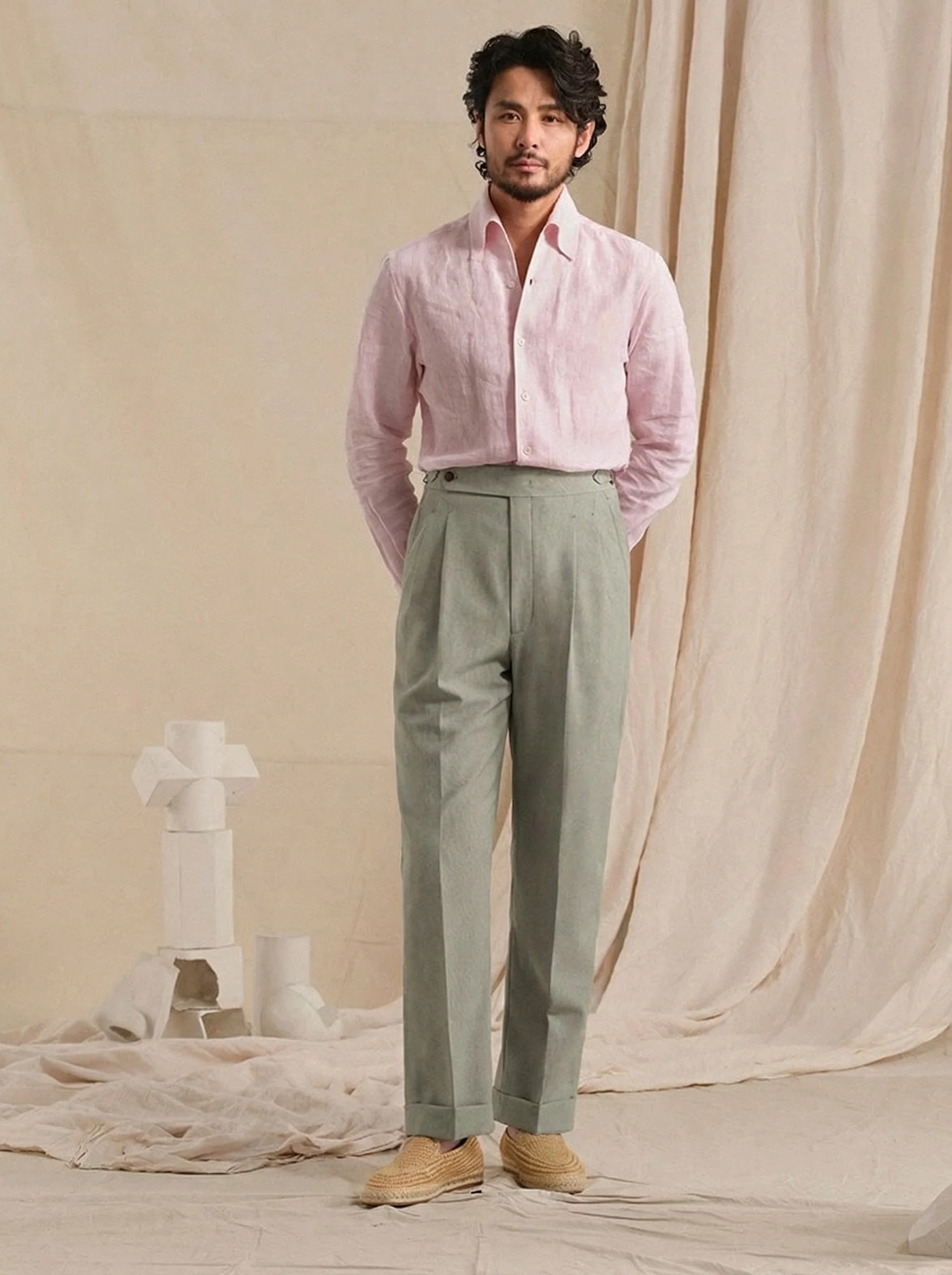Earth Tone Linen-Blend Trousers - Image 4