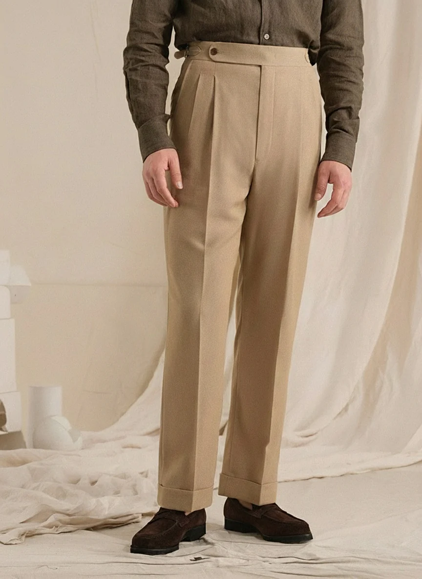 Earth Tone Linen-Blend Trousers - Image 5