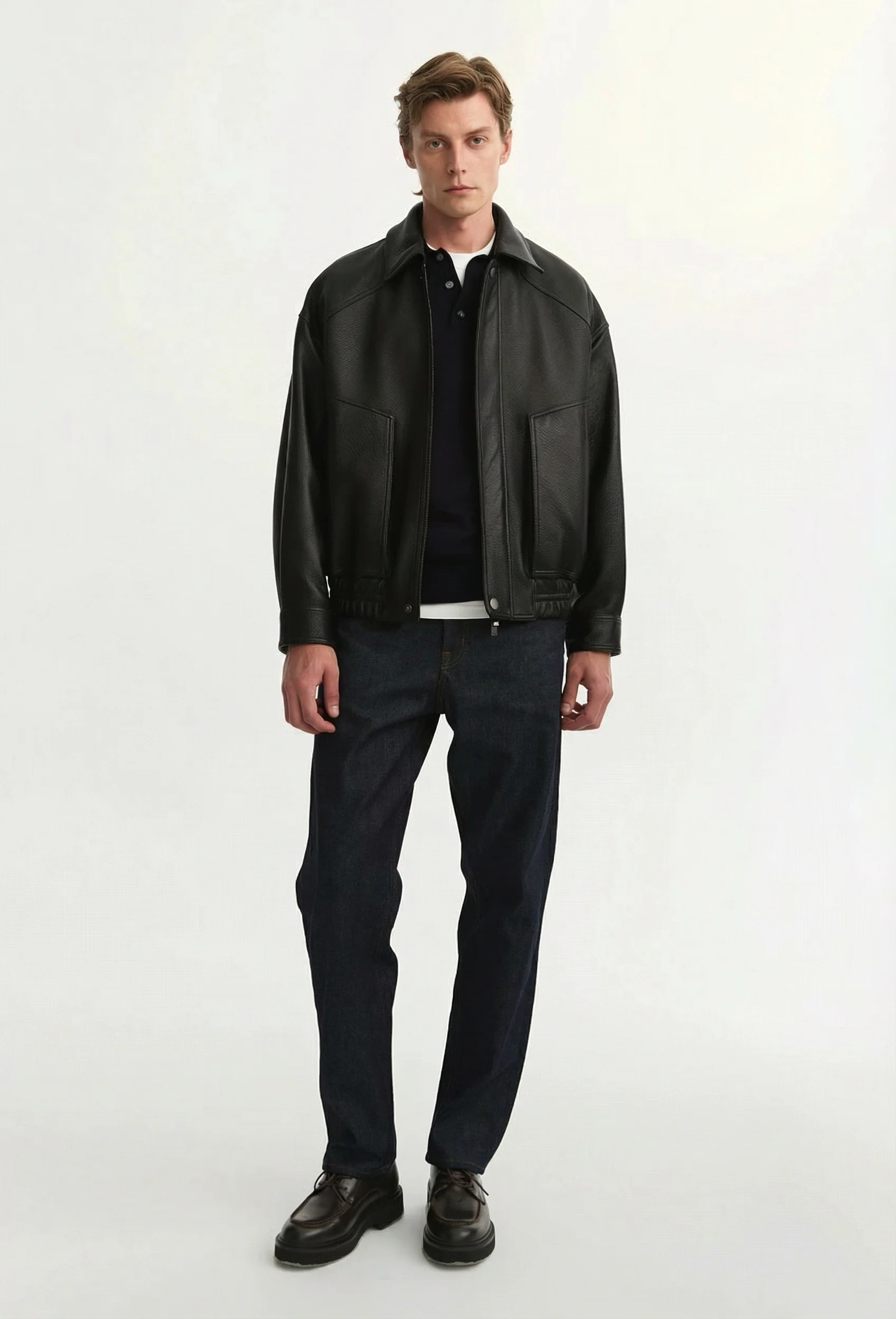 Elastic-Hem Leather Jacket - Image 3