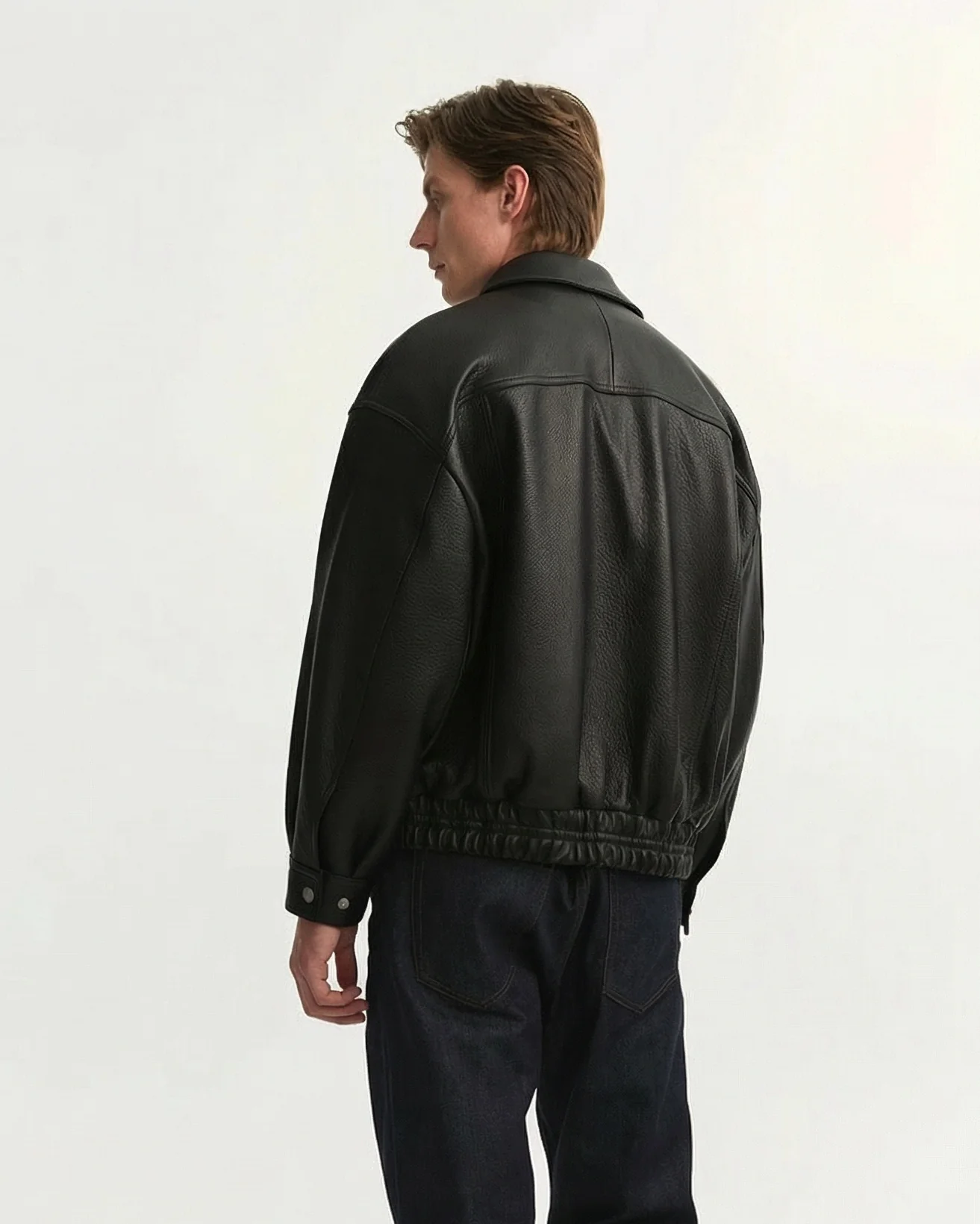 Elastic-Hem Leather Jacket - Image 5