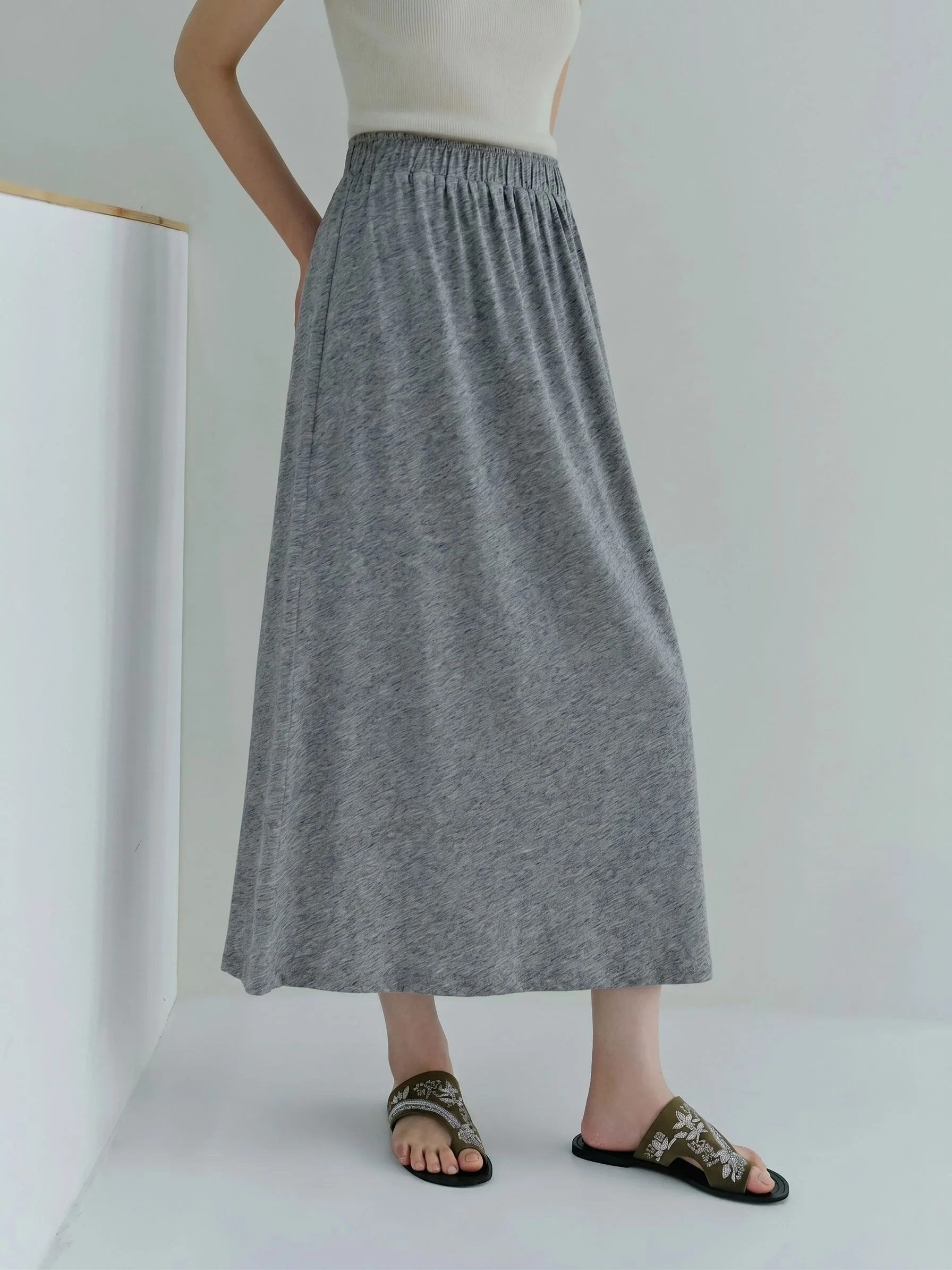 Elastic Waist Midi Skirt - Image 4