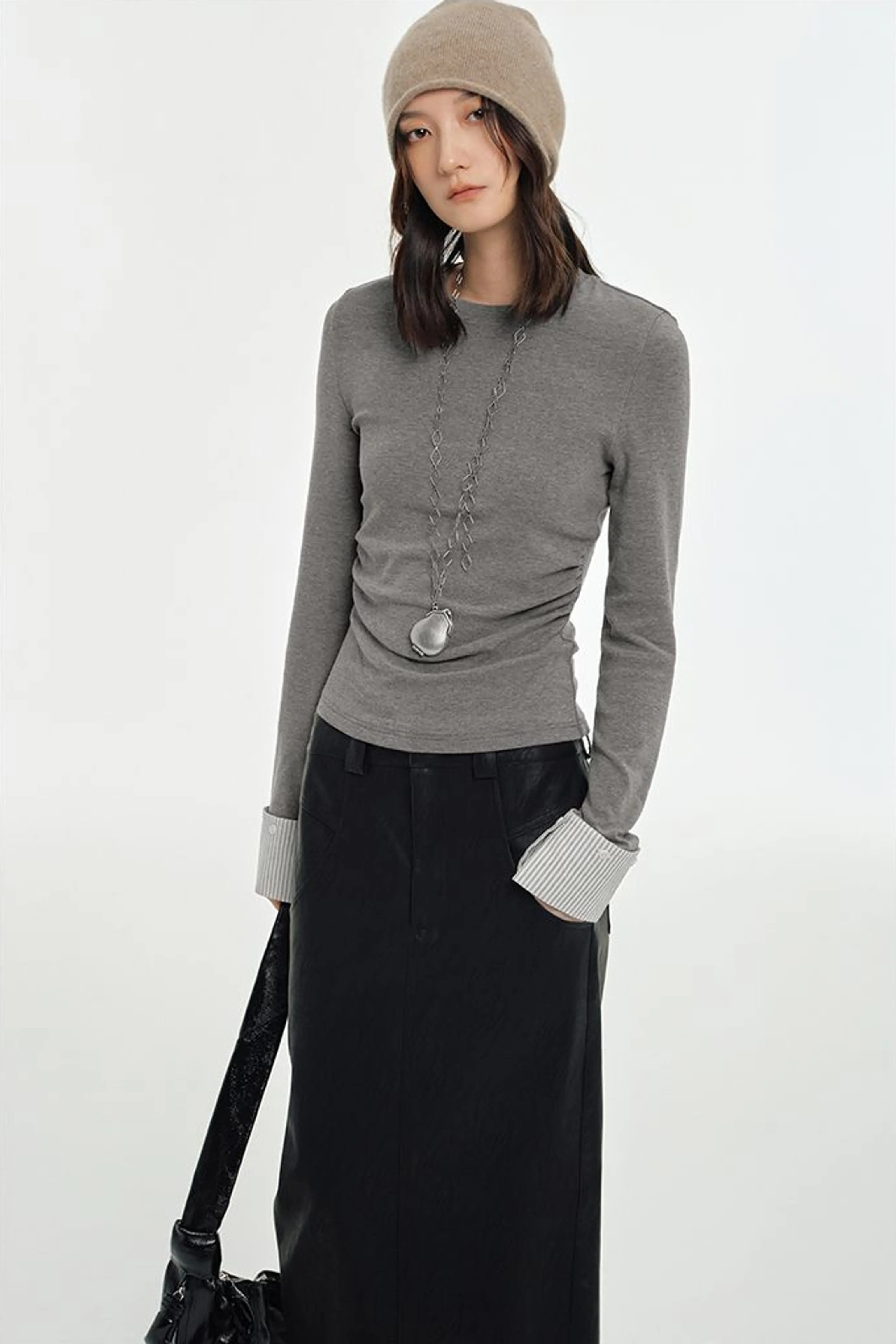 Elegant Contrast-Cuff Top - Image 2