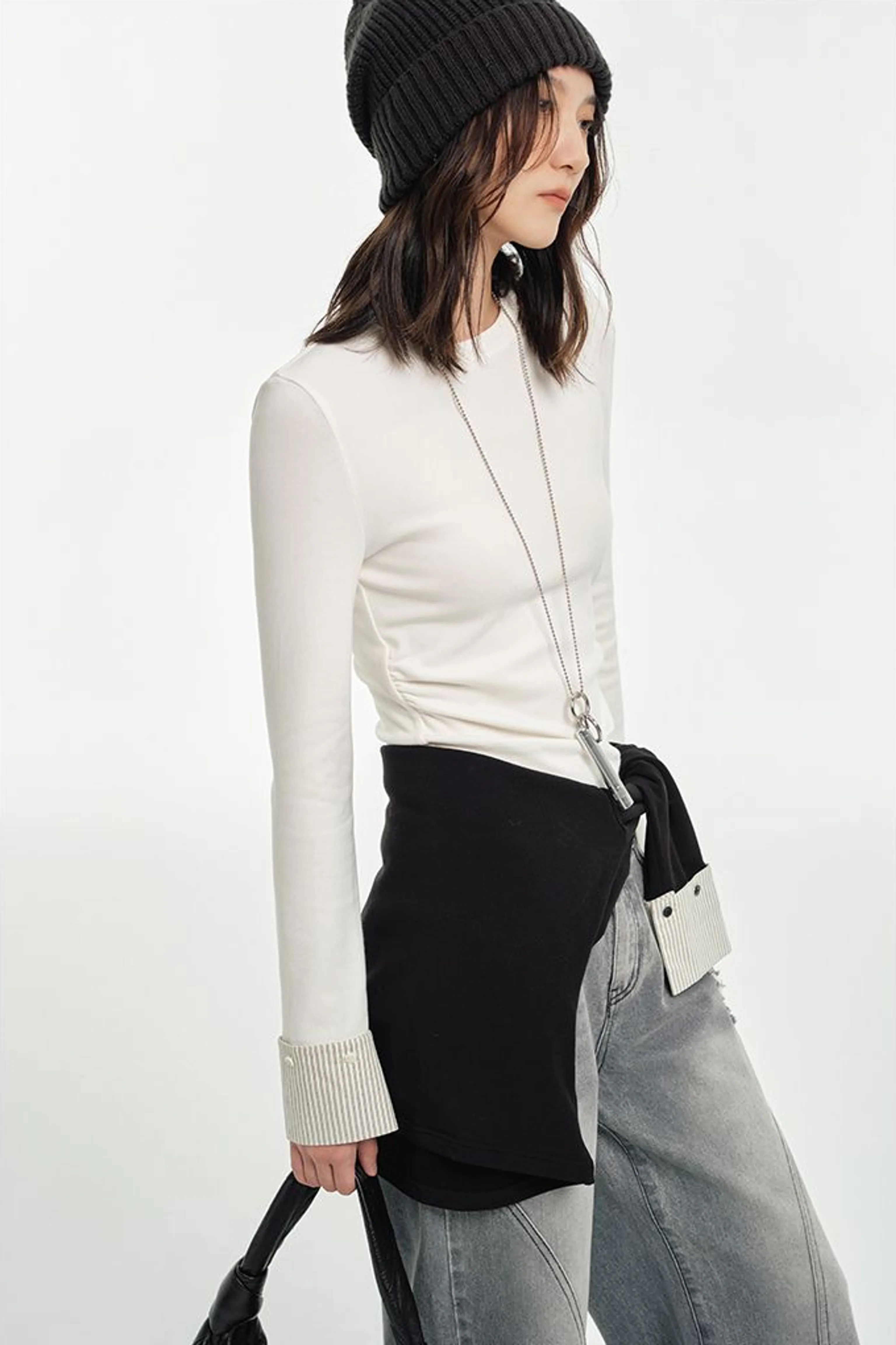 Elegant Contrast-Cuff Top - Image 6