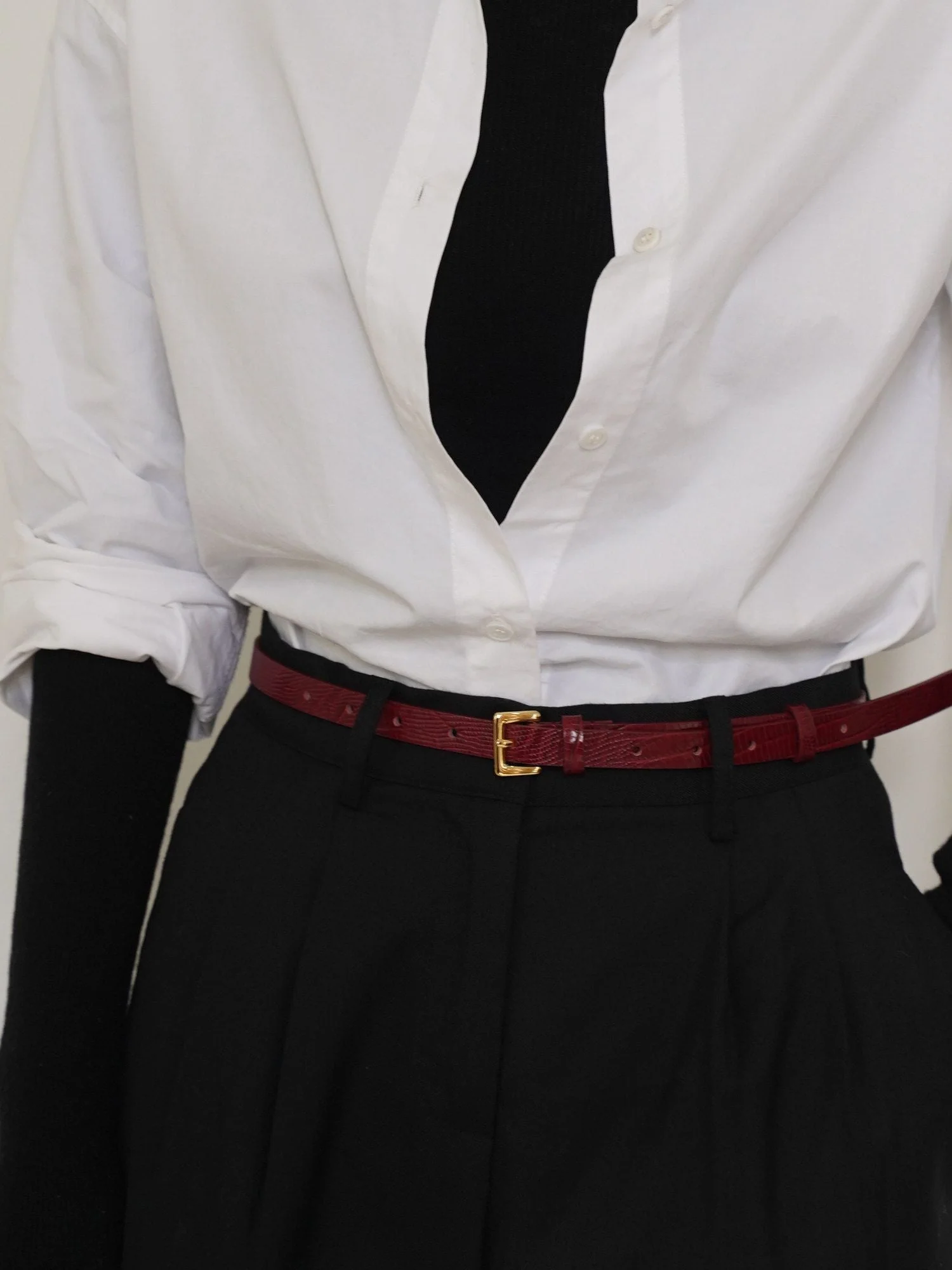Embossed Top Grain Leather Skinny Belt - Image 2