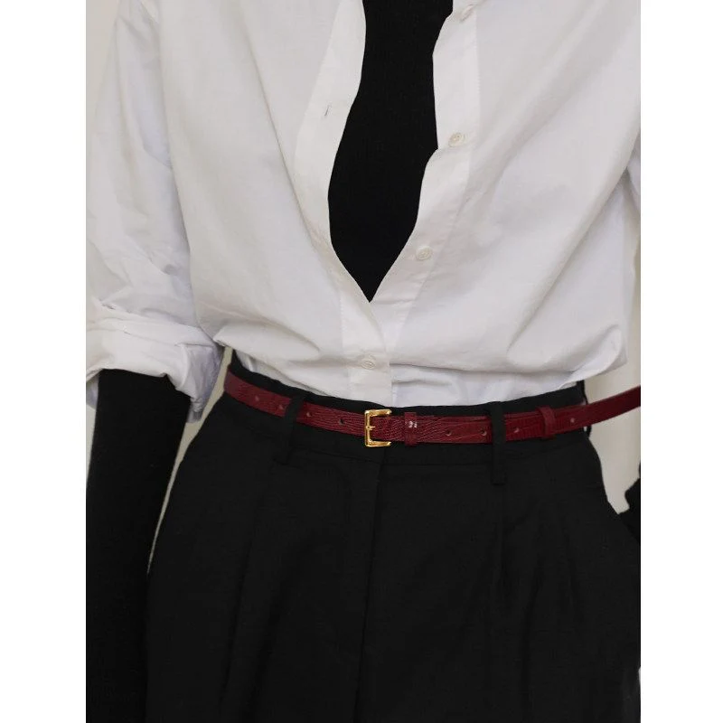 Embossed Top Grain Leather Skinny Belt - Image 3