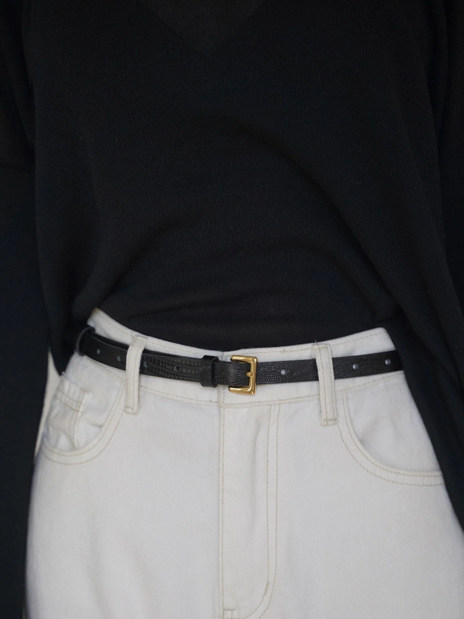 Embossed Top Grain Leather Skinny Belt - Image 5