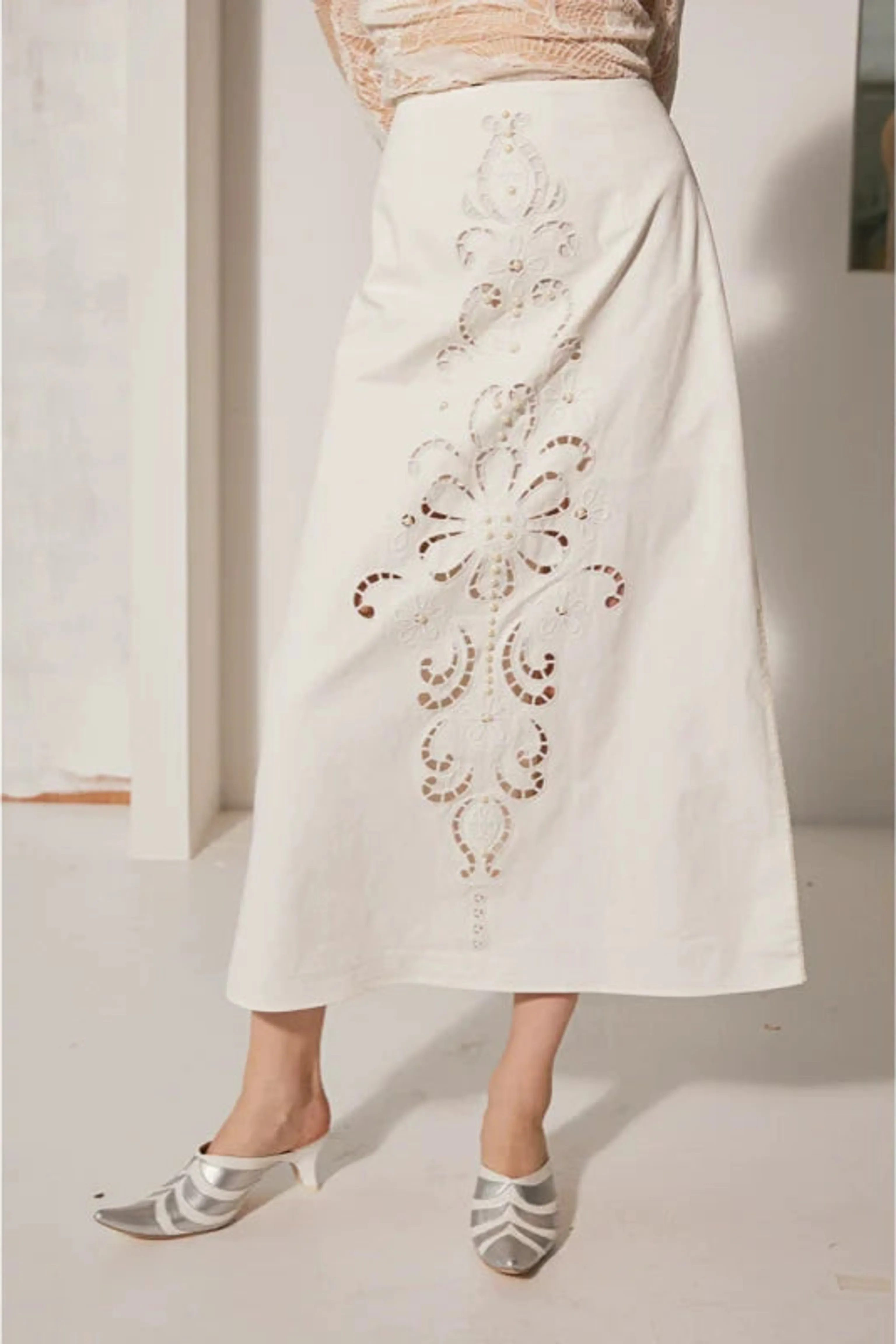 Embroidered Floral Cutout Skirt - Image 5