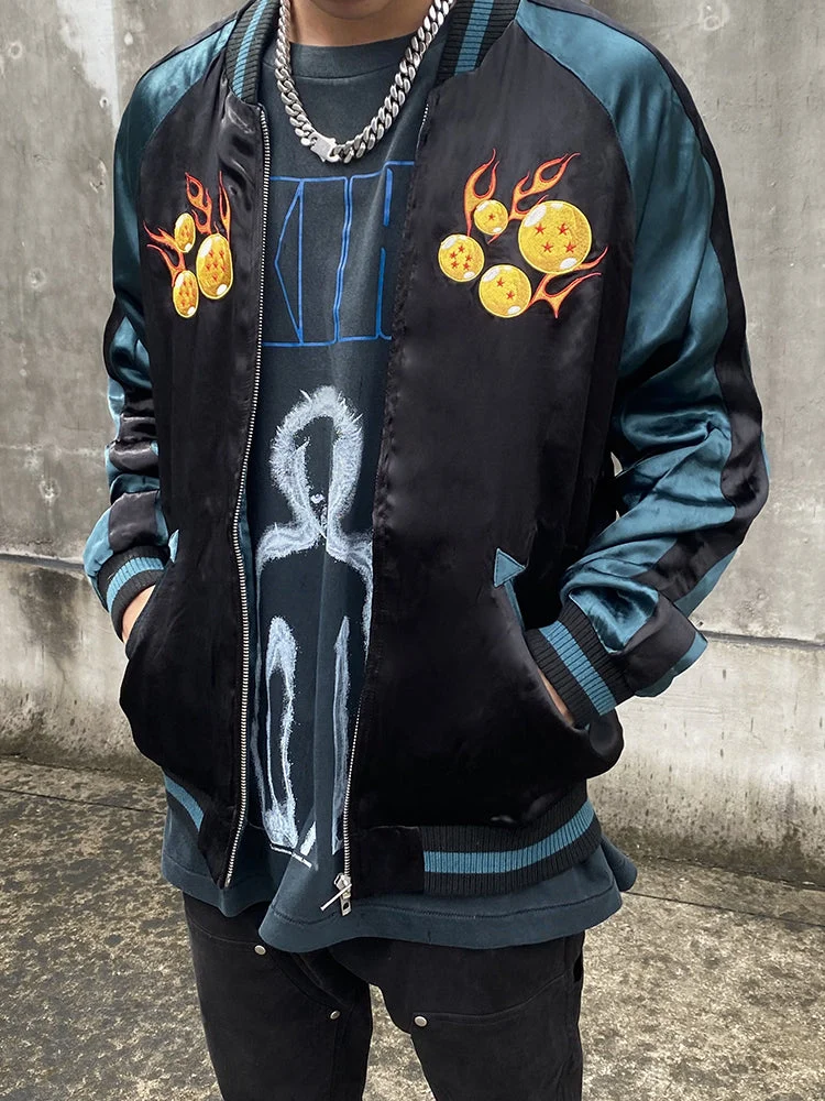 Embroidered Satin Bomber