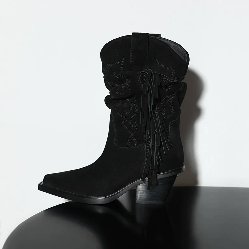 Embroidered Suede Fringe Boots - Image 3