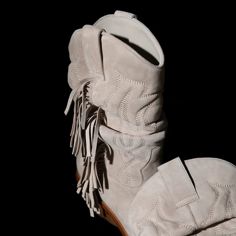Embroidered Suede Fringe Boots - Image 6