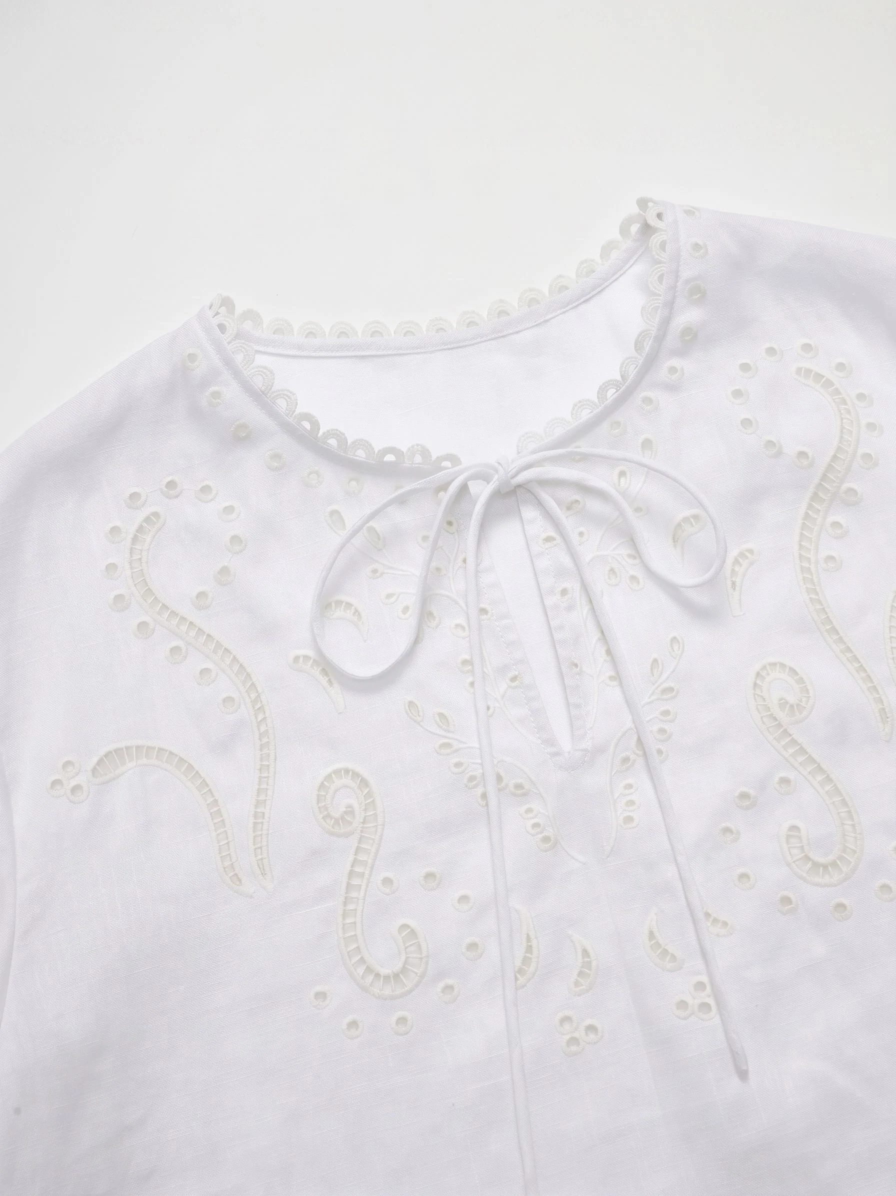 Embroidered Tie Blouse