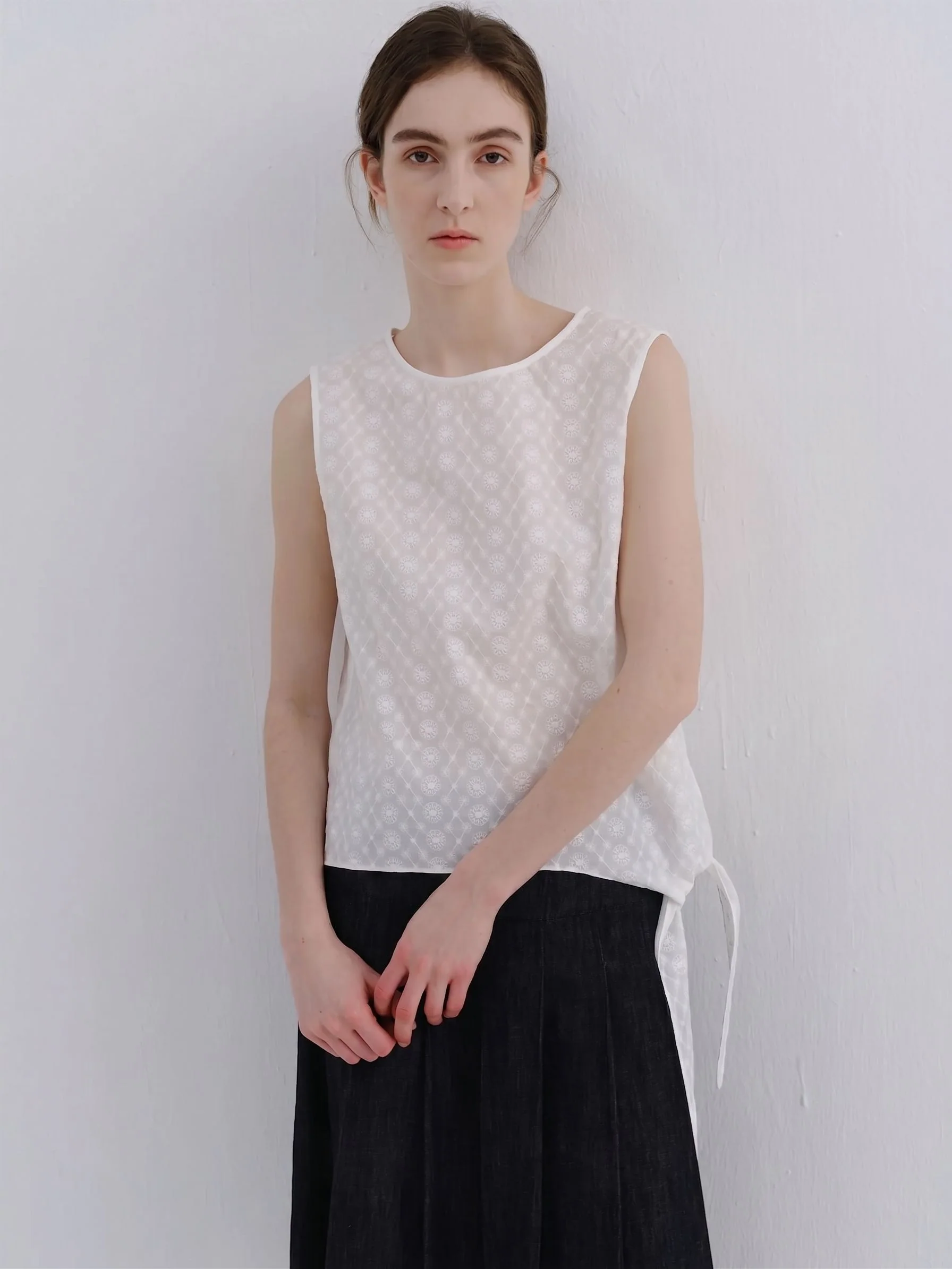 Embroidered Tie-Side Top